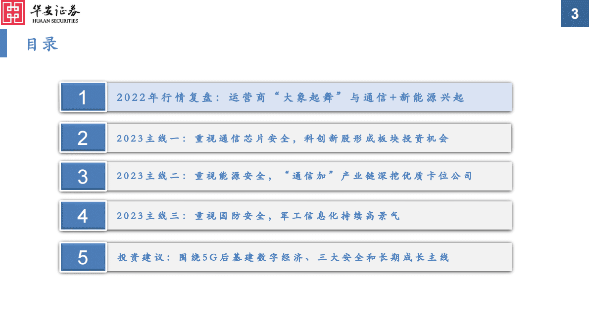 通信行业2023投资策略：后基建时代数字经济蓝海，三大安全助力产业链扬帆远航 第3页