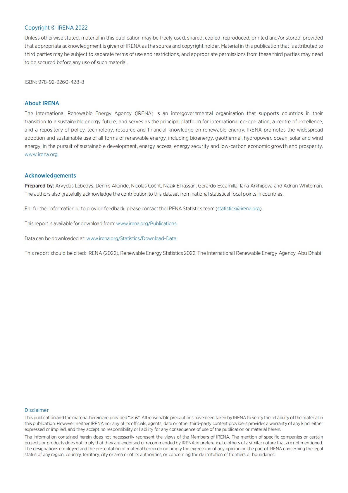 国际可再生能源署：全球可再生能源装机容量统计年鉴2022【英文版】 第2页