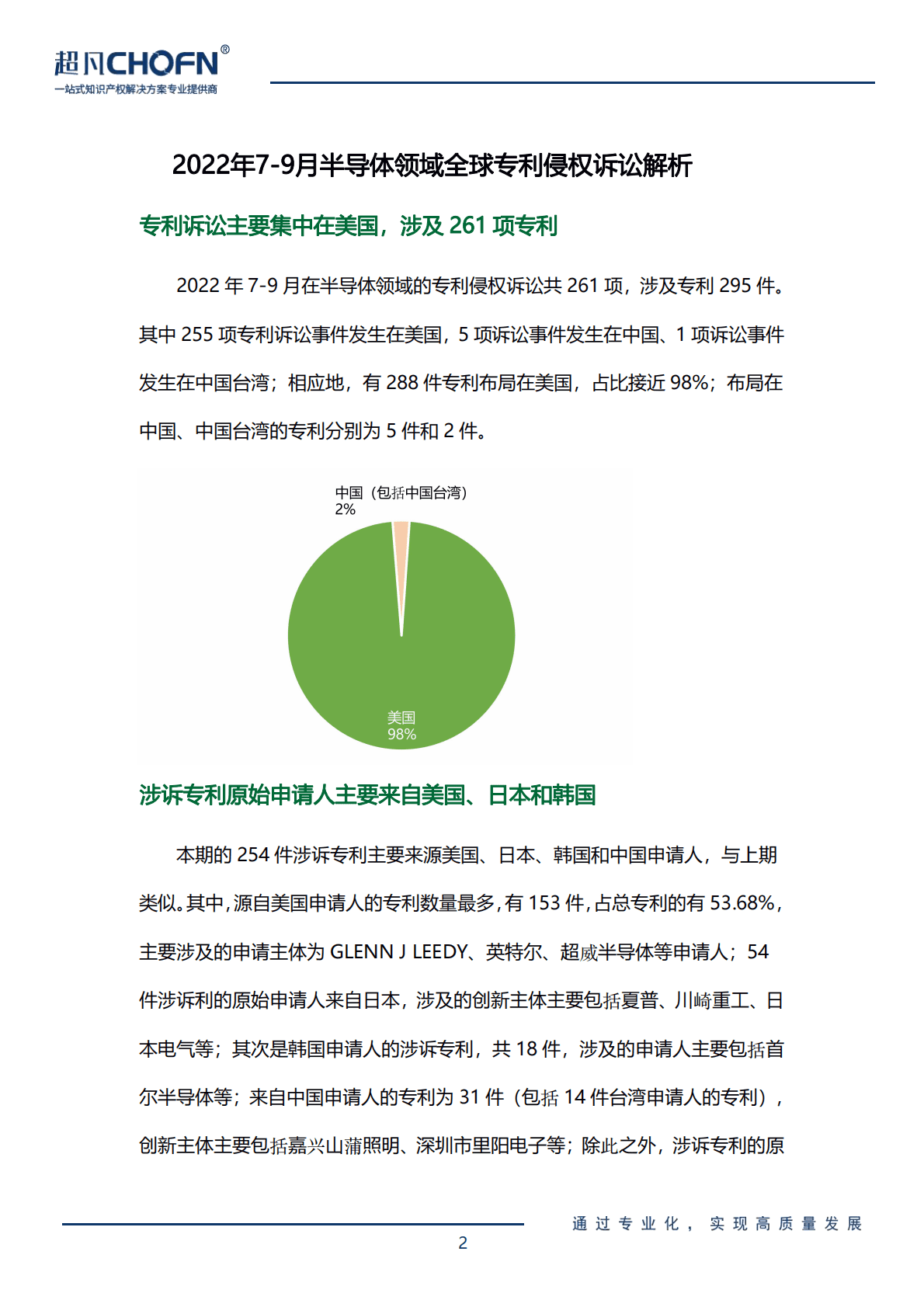 超凡CHOFN：2022年7-9月半导体领域全球专利侵权诉讼解析报告 第2页