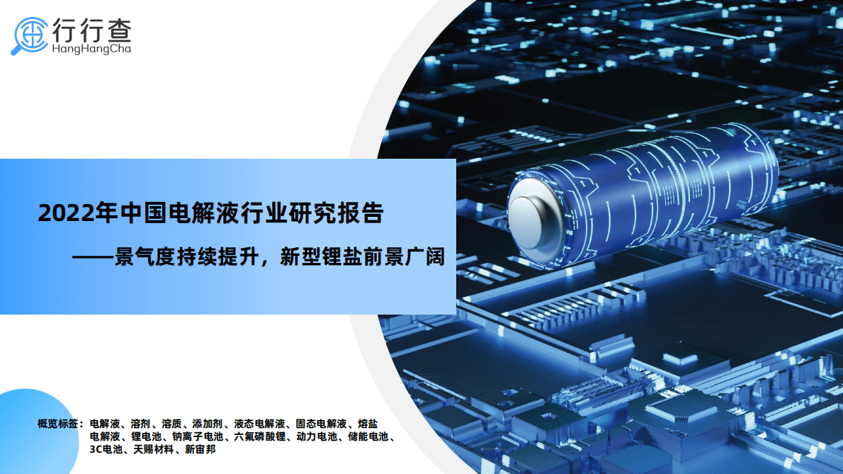 行行查：2022年中国电解液行业研究报告 第1页