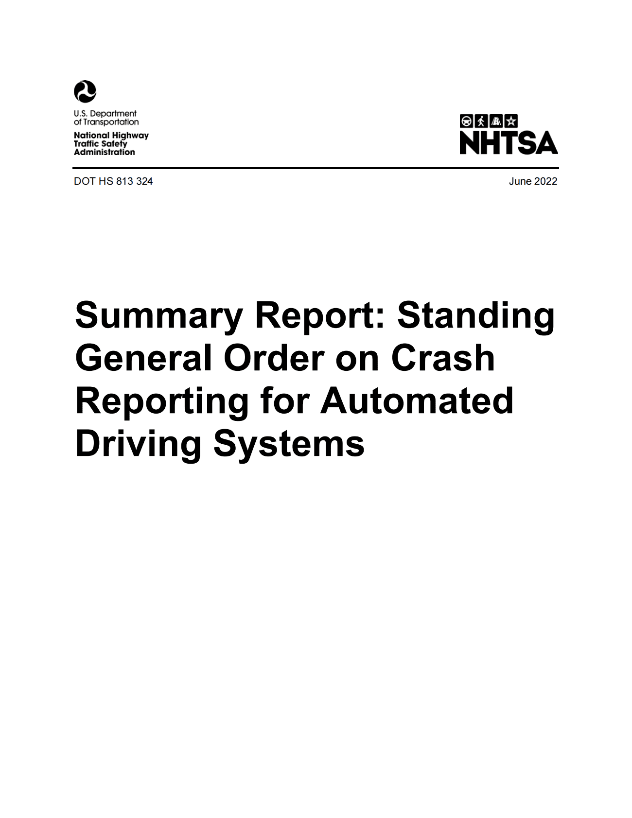 NHTSA：2022年6月美国L3-L5驾驶辅助系统的事故报告（英） 第1页