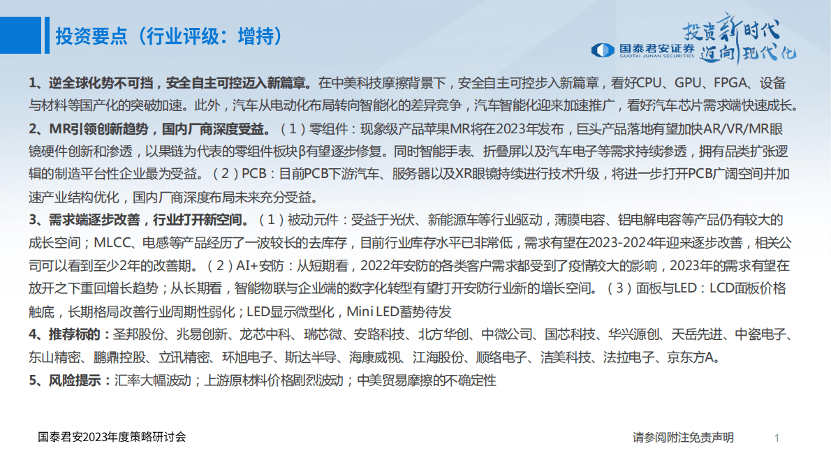 国泰君安：MR引领创新，安全与复苏齐头并进&mdash;&mdash;电子行业2023年投资策略 第2页