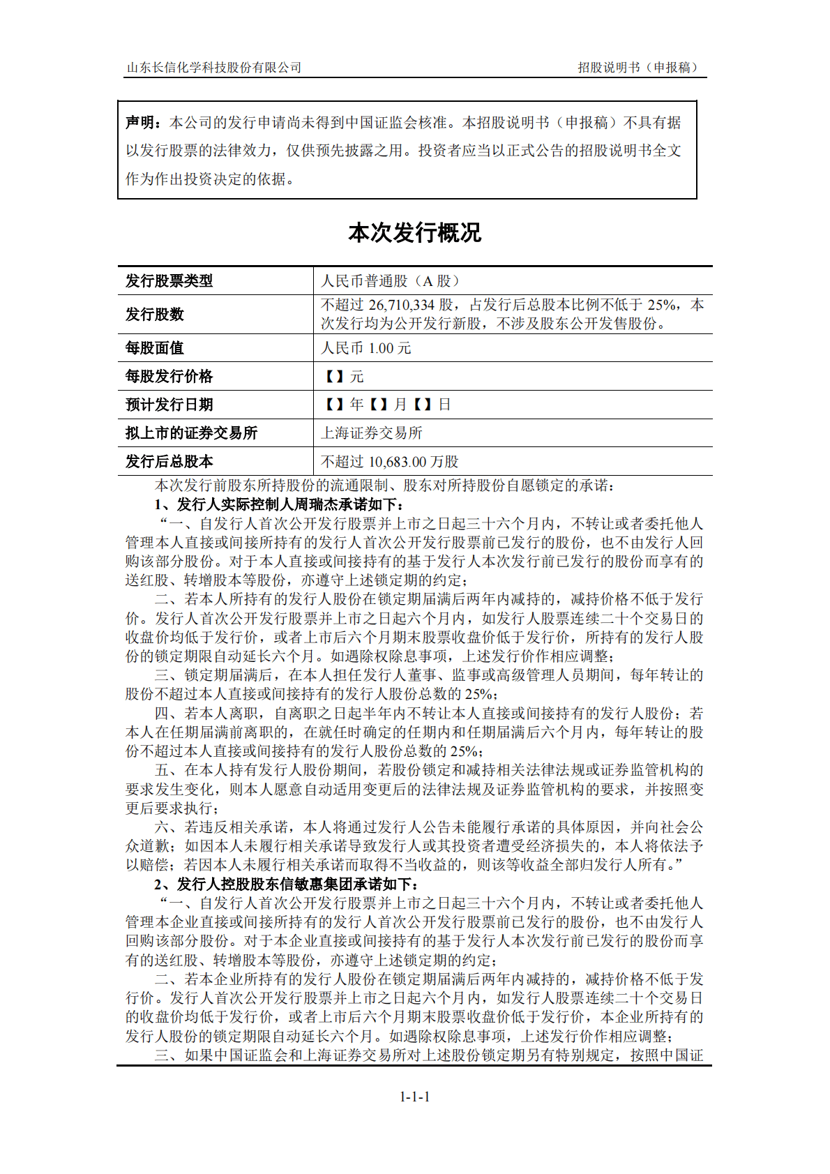 山东长信化学科技股份有限公司上交所主板IPO上市招股说明书 第2页