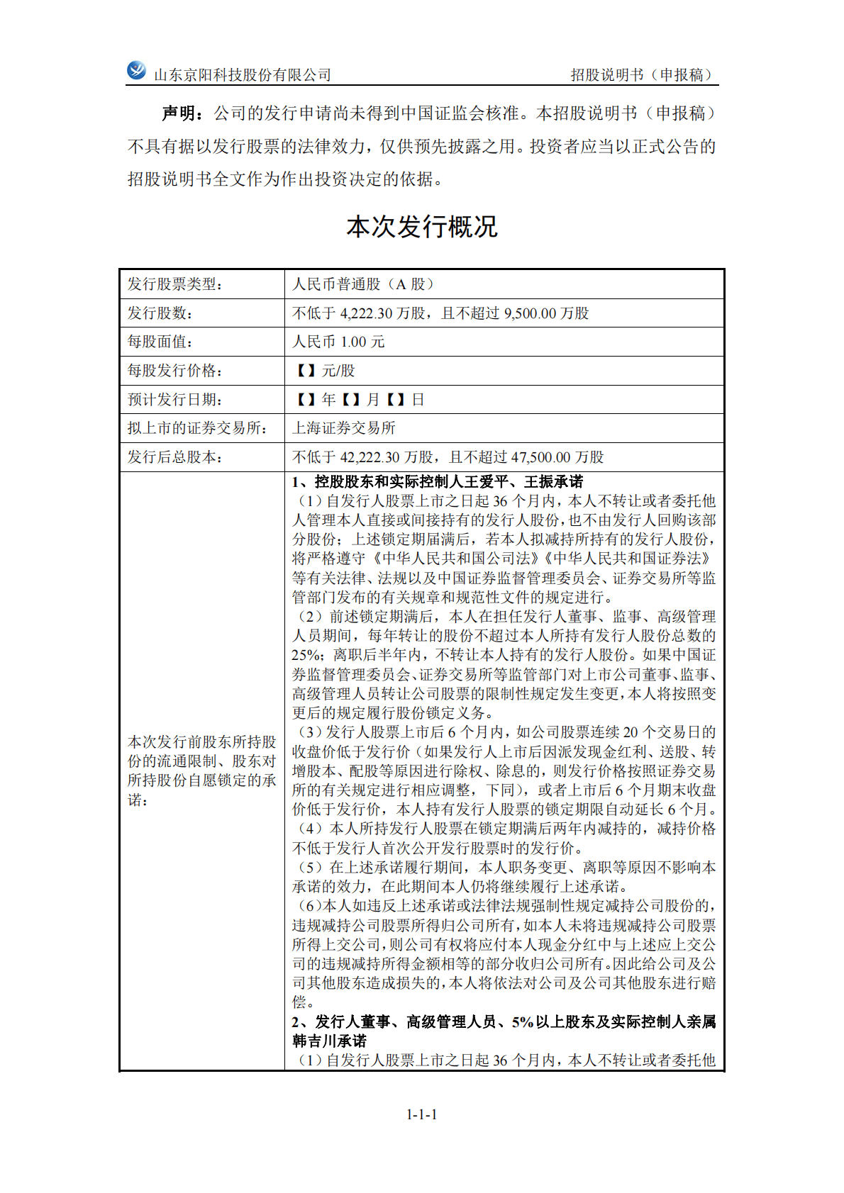 山东京阳科技股份有限公司上交所主板IPO上市招股说明书 第2页