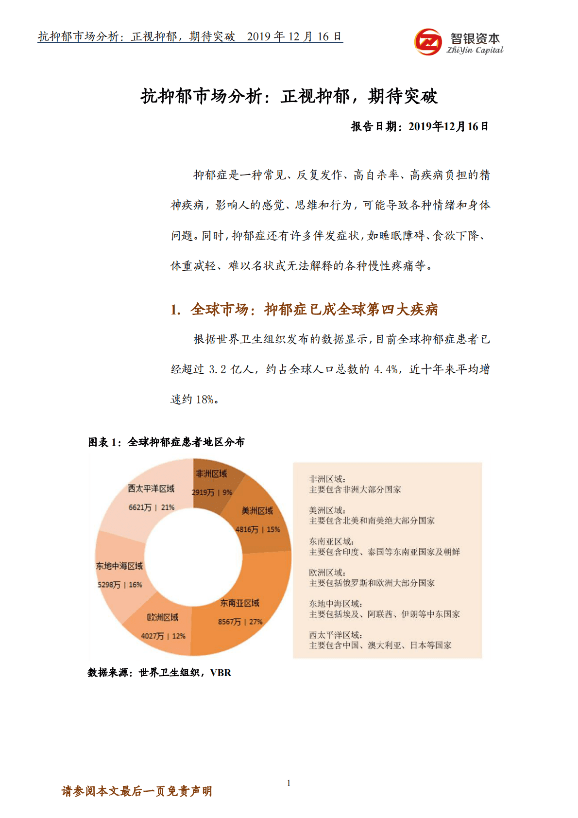 智银资本：抗抑郁市场分析：正视抑郁，期待突破 第1页