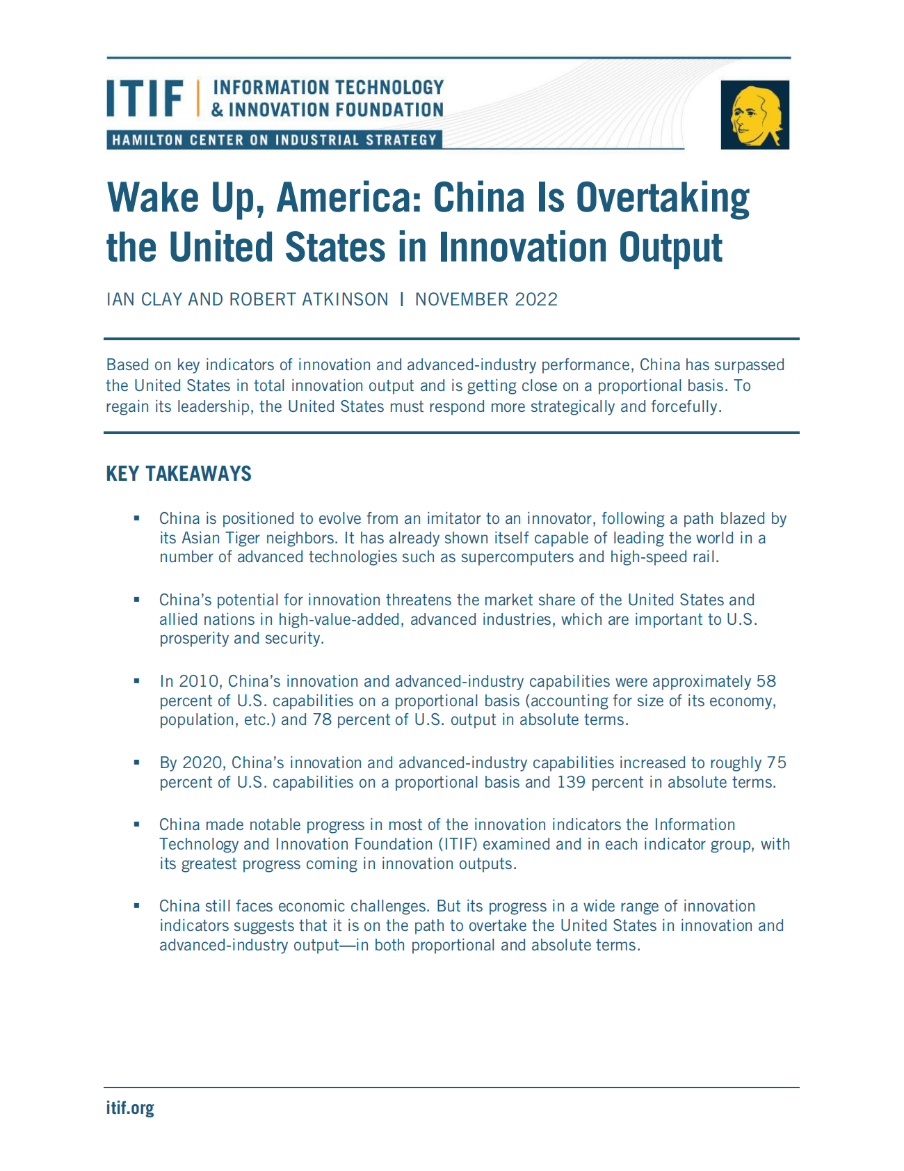 ITIF：醒醒，美国：中国在创新能力上正在超越美国【英文版】 第1页