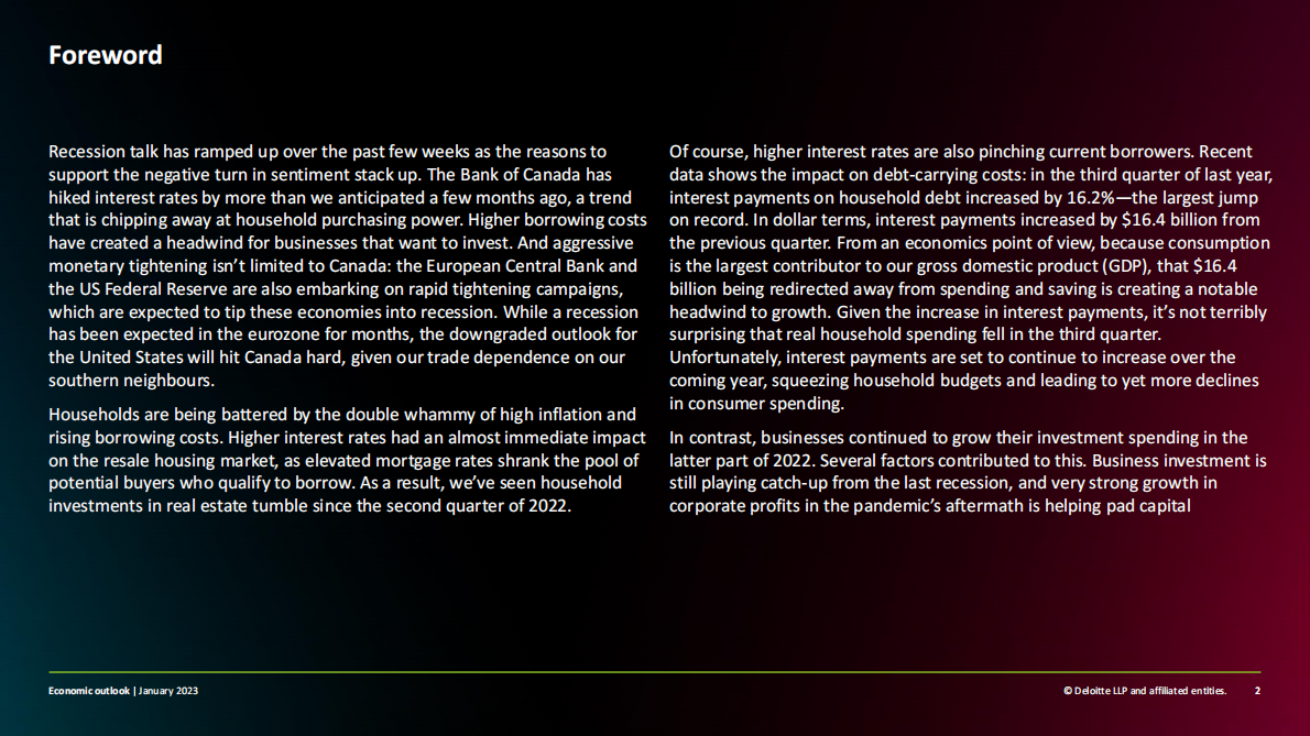 德勤：2023年加拿大经济展望【英文版】 第2页