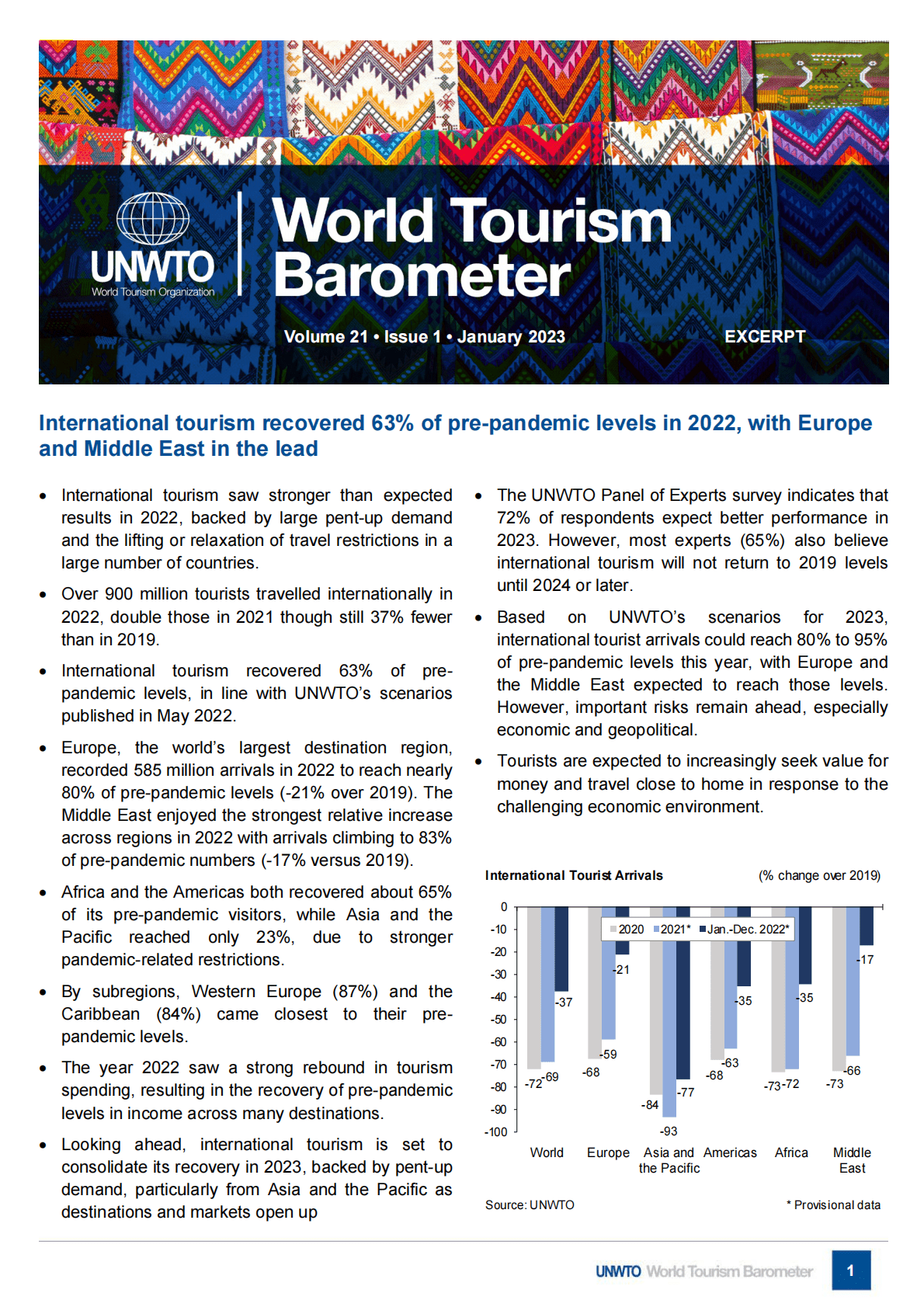 联合国世界旅游组织：2023年全球旅游业晴雨表【英文版】 第1页