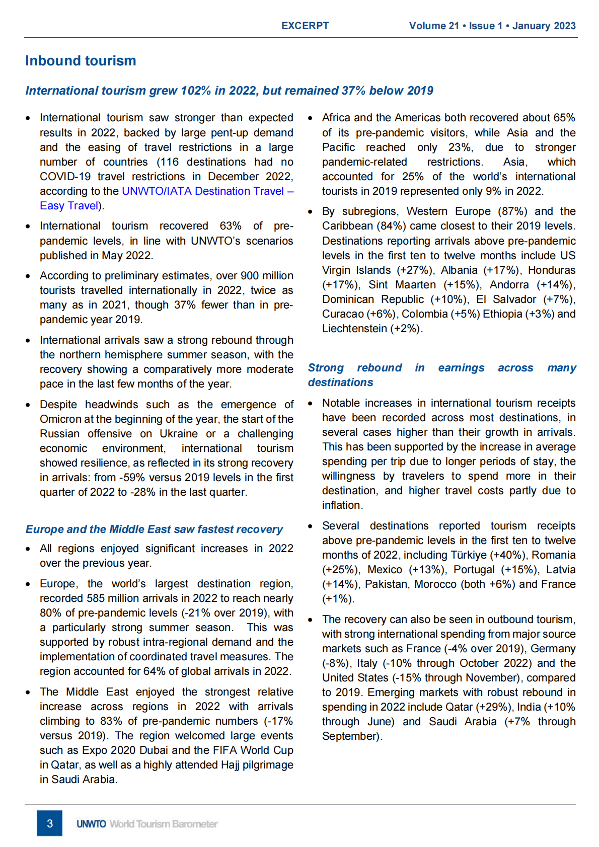 联合国世界旅游组织：2023年全球旅游业晴雨表【英文版】 第3页