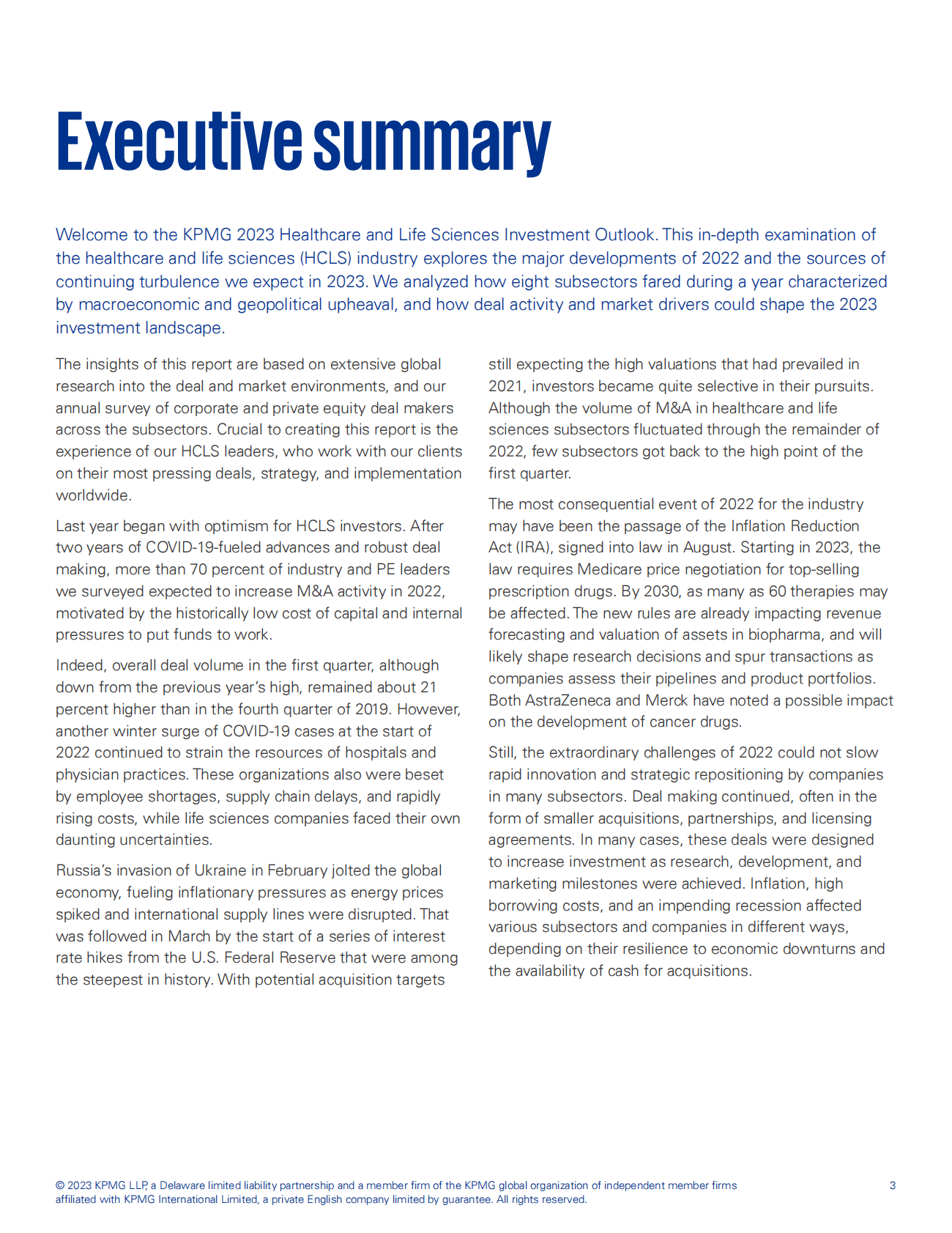 KPMG：2023年医疗保健和生命科学投资展望（英） 第3页