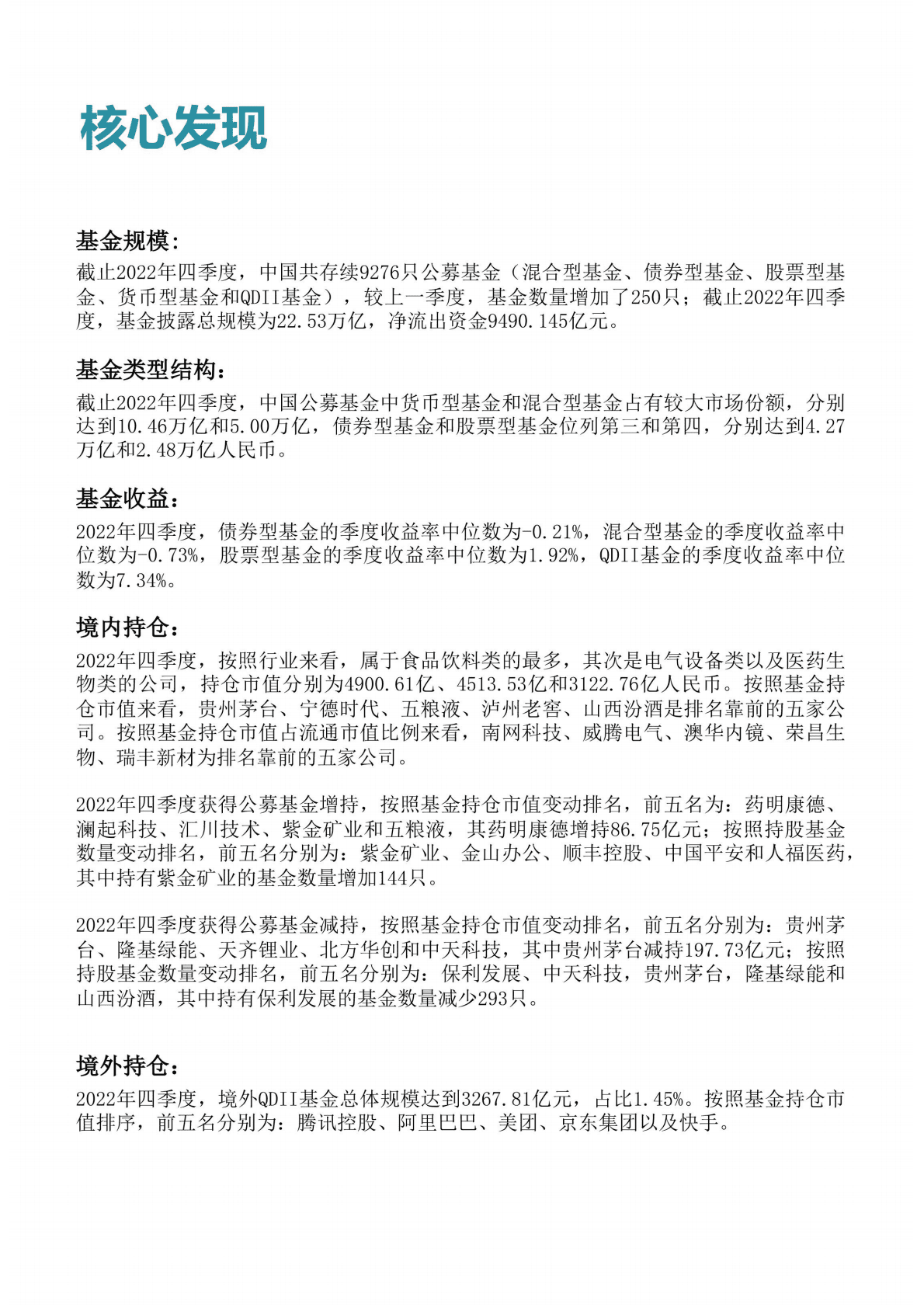 上海大学：中国公募基金核心资产配置分析报告（2022年四季报） 第4页