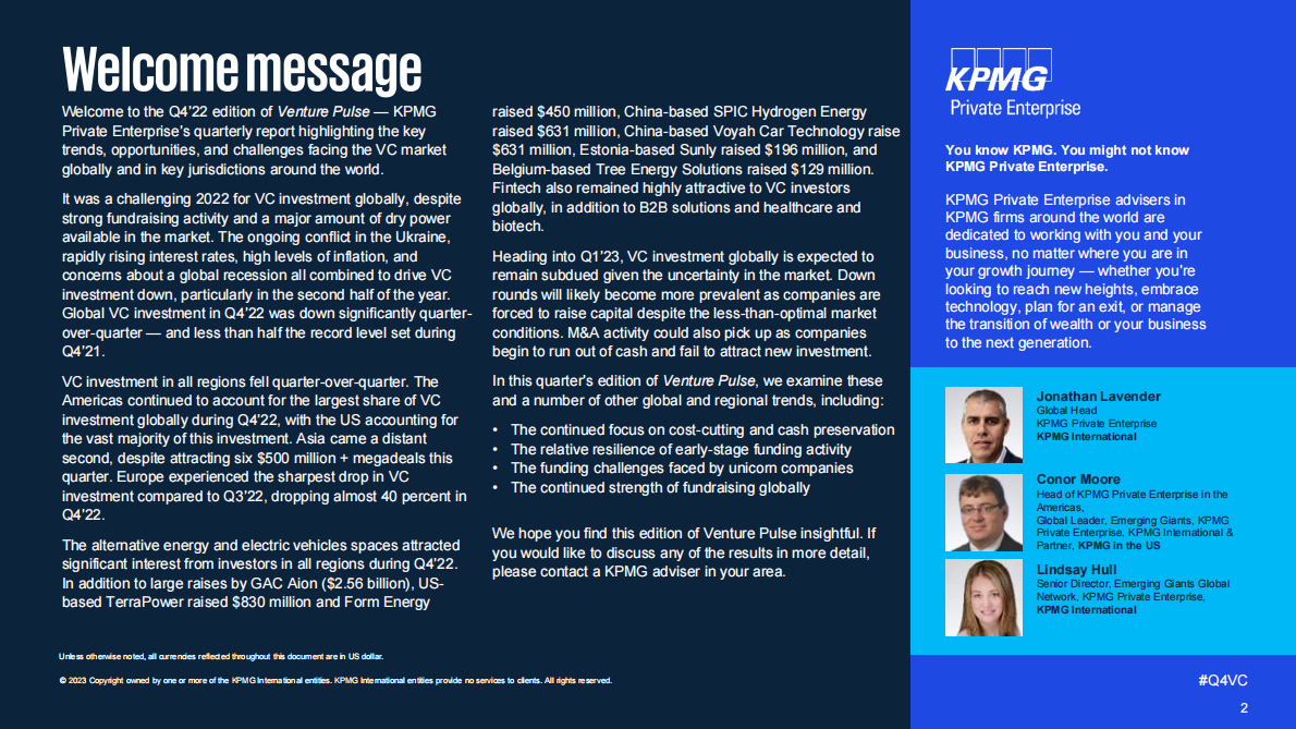 毕马威：2022年第四季度全球风险投资报告【英文版】 第2页
