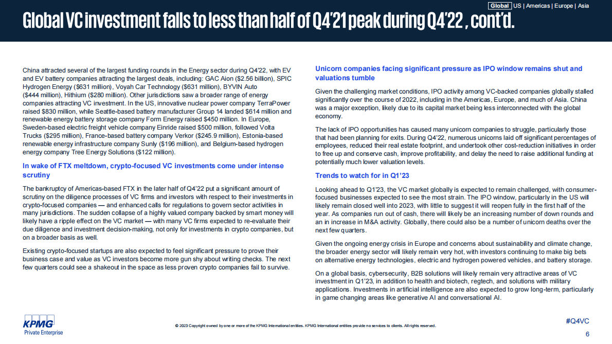 毕马威：2022年第四季度全球风险投资报告【英文版】 第6页