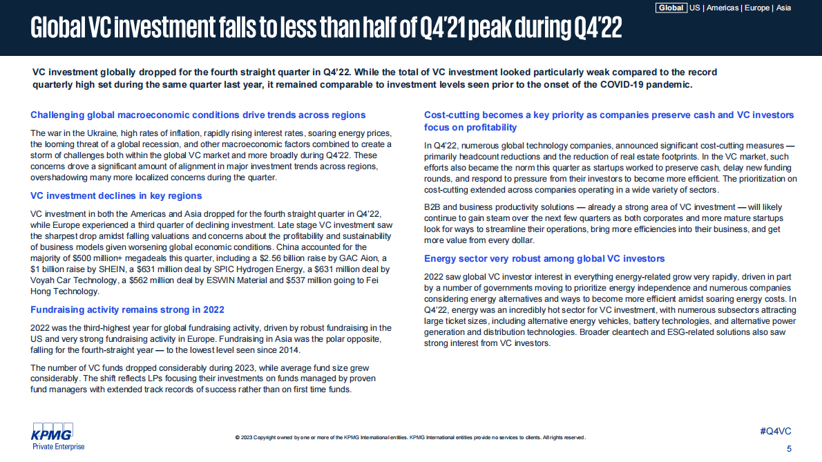 毕马威：2022年第四季度全球风险投资报告【英文版】 第5页