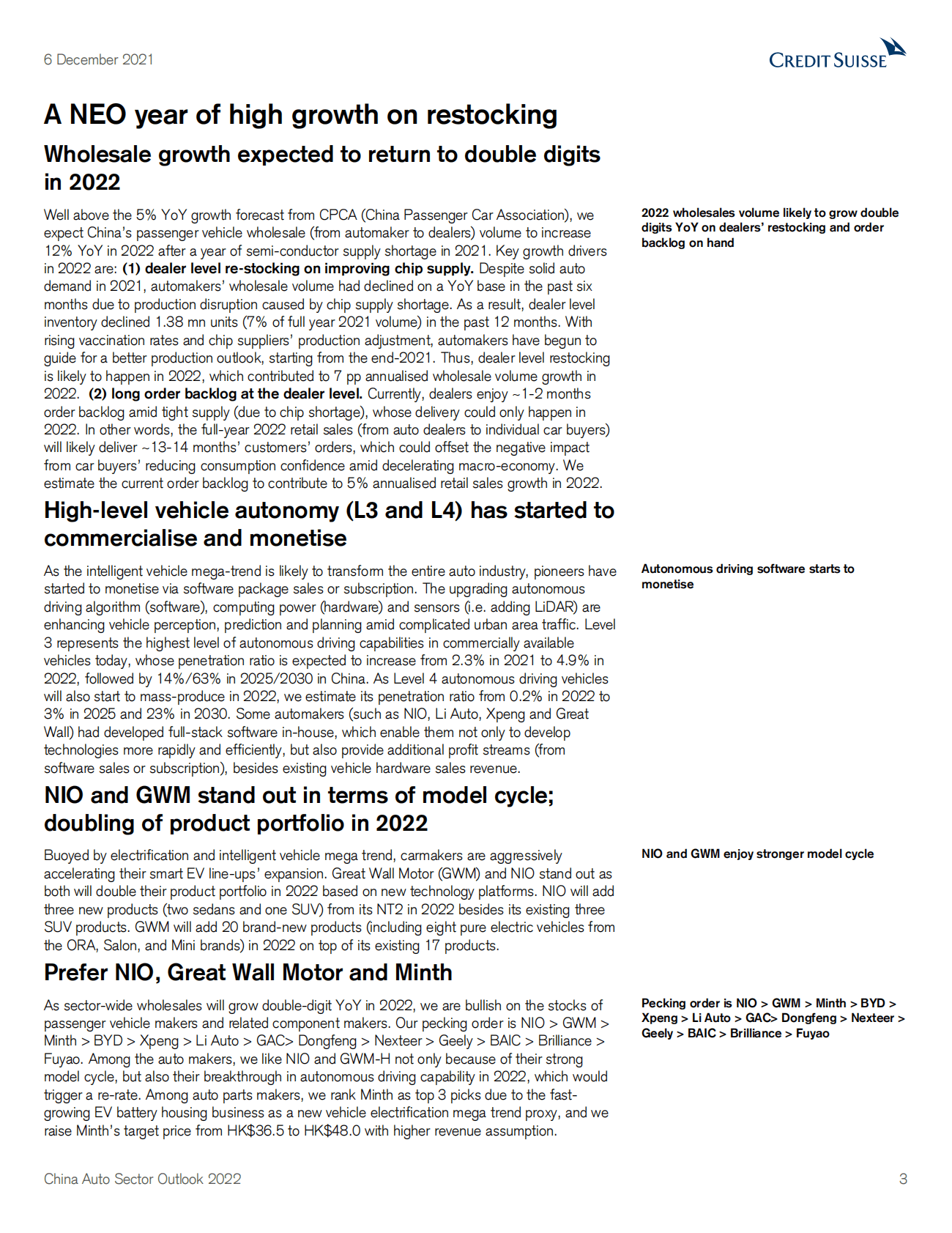 瑞士信贷：中国汽车行业2022年行业展望【英文版】 第3页