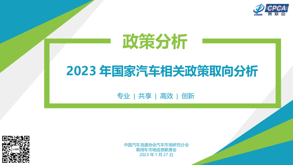 中国汽车流通协会：2023年国家汽车相关政策取向分析 第1页