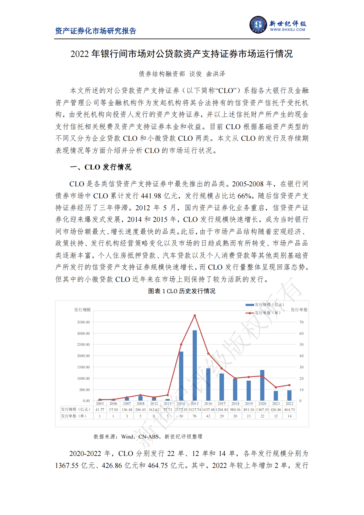 新世纪评级：2022年银行间市场对公贷款资产支持证券市场运行情况 第1页