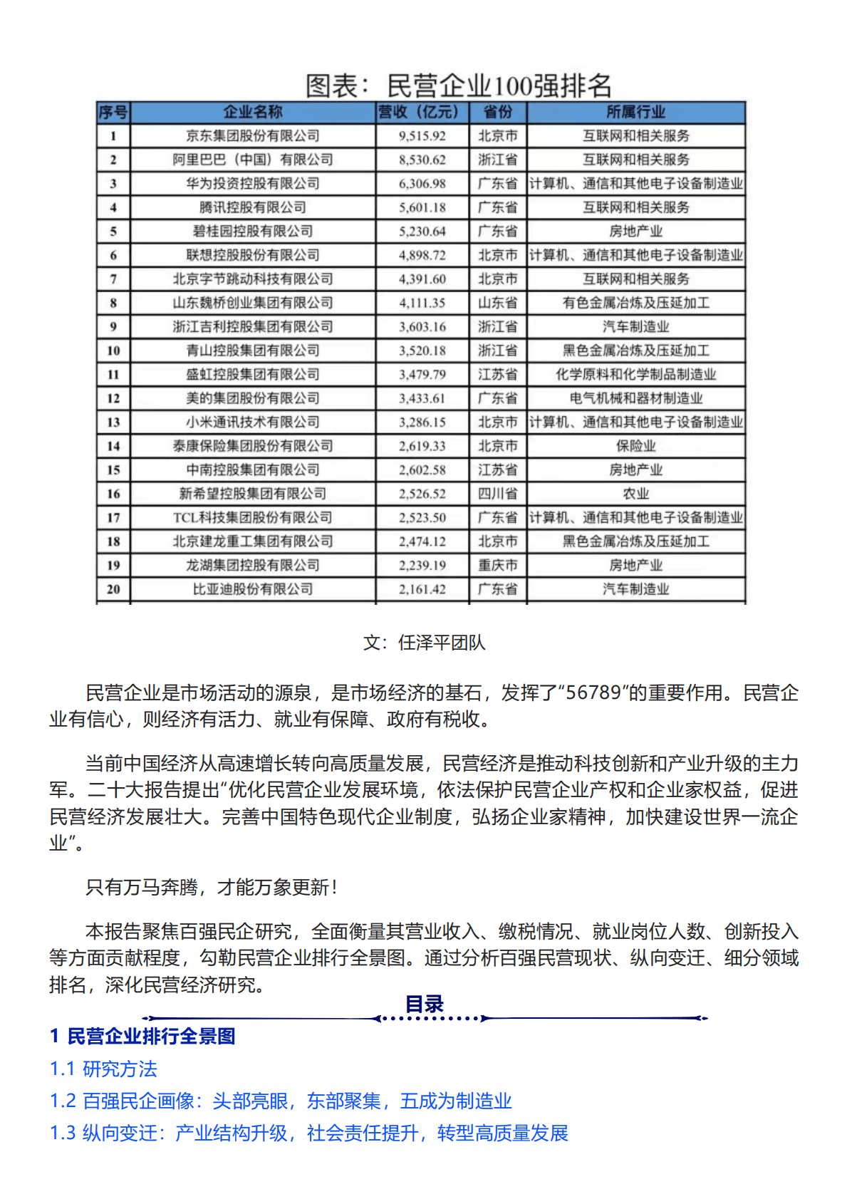 泽平宏观：中国民营企业百强排行榜2023 第1页