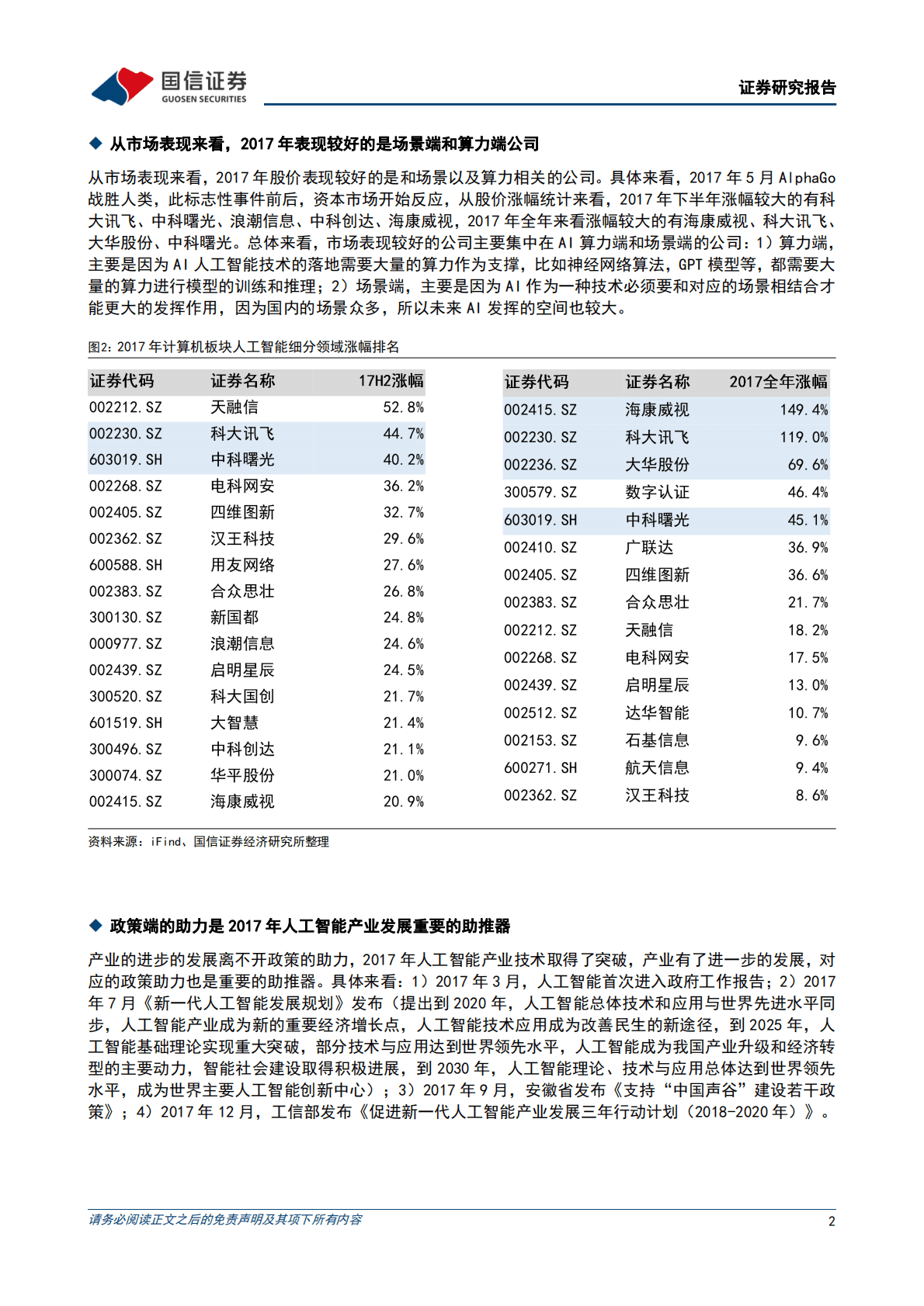 国信证券：人工智能行业点评：2017年以来人工智能行情复盘 第2页