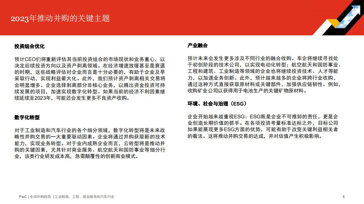 普华永道：2022年全球并购行业趋势回顾及2023年展望——工业制造、工程、商业服务和汽车行业 第5页
