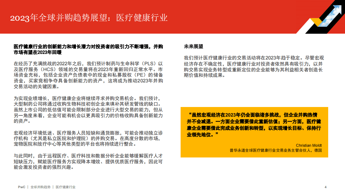 普华永道：2022年全球并购行业趋势回顾及2023年展望——医疗健康行业 第4页