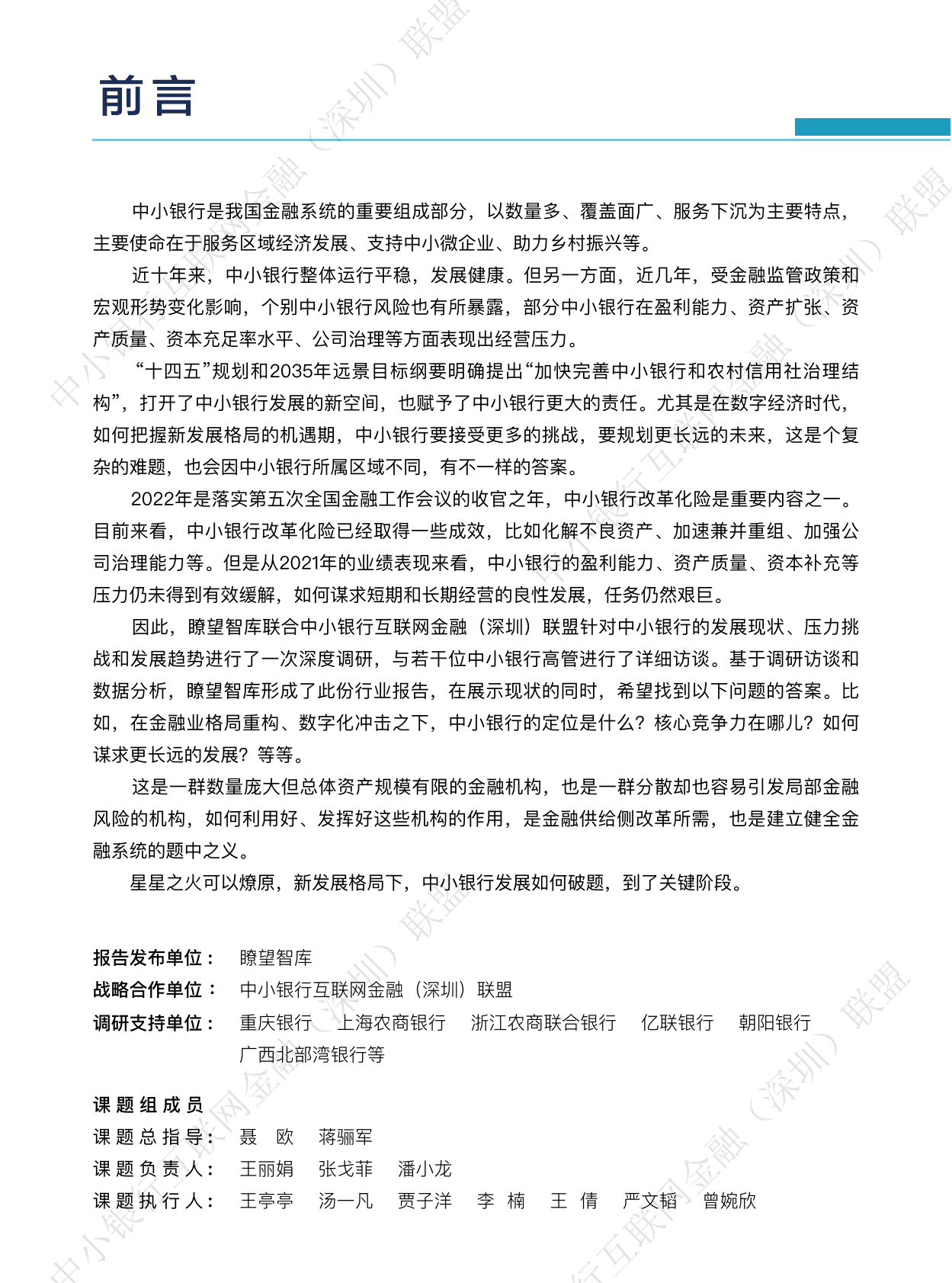 中小银行联盟：中小银行发展分析报告（2022）——新发展格局下的挑战与破局之道 第2页