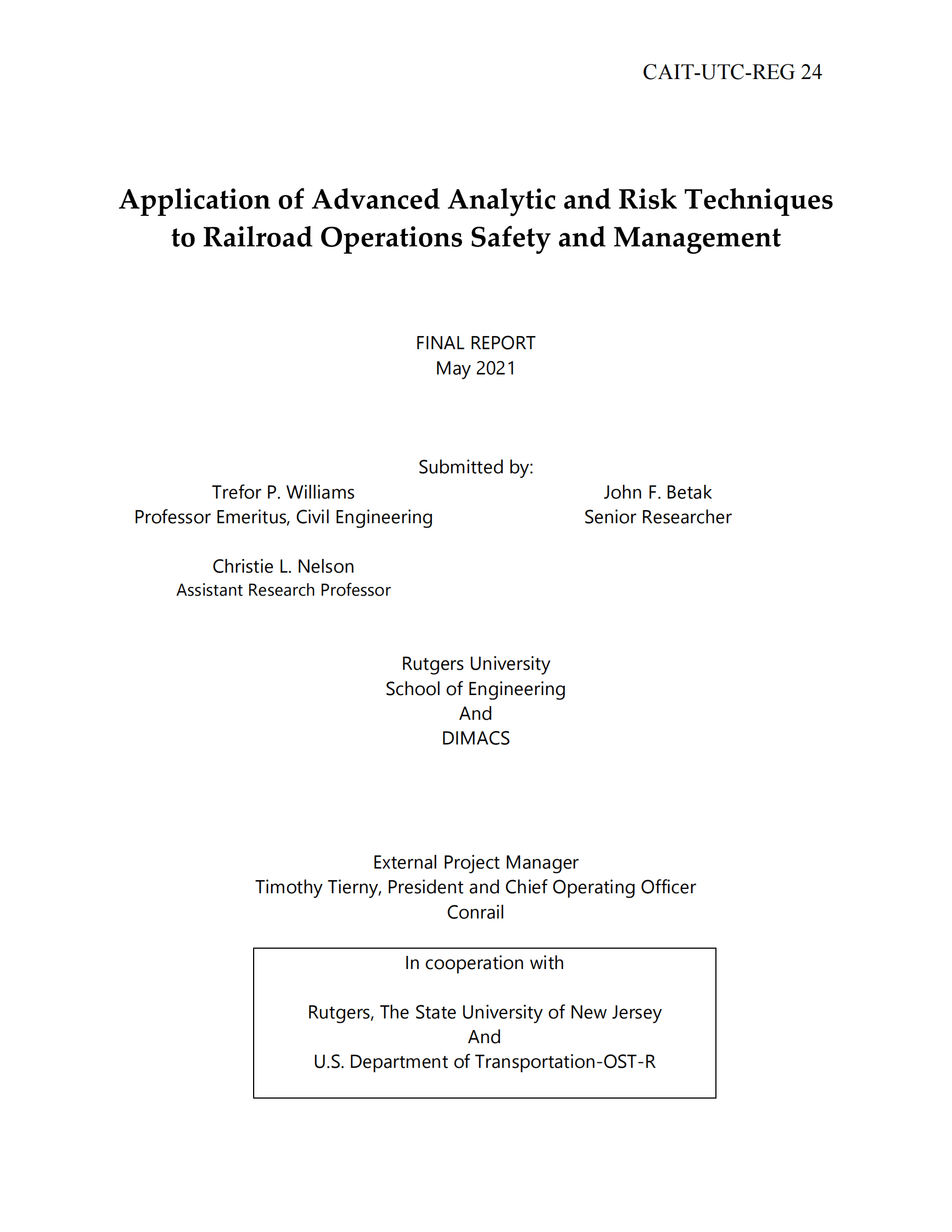 新泽西大学：先进分析和风险技术在铁路运营安全与管理中的应用【英文版】 第1页