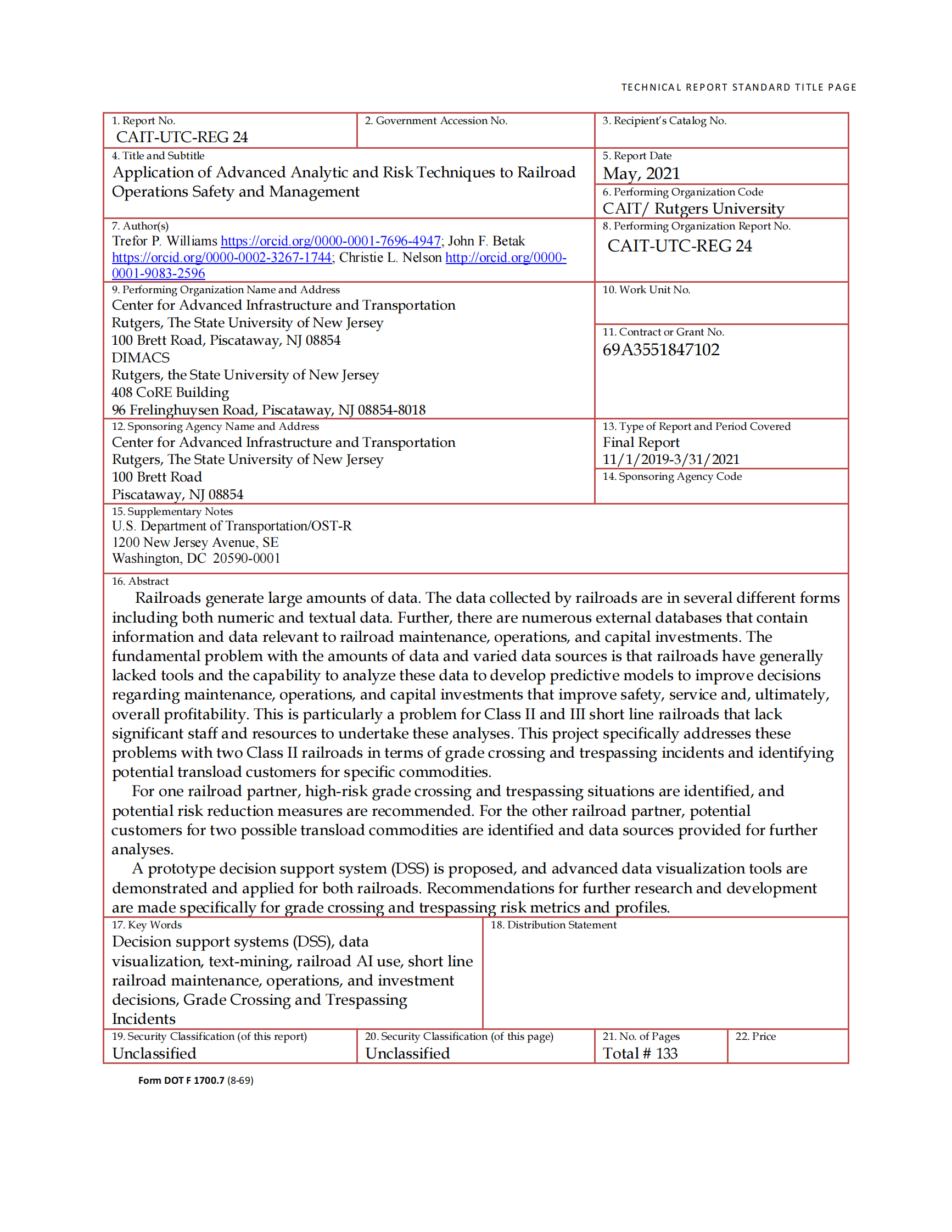 新泽西大学：先进分析和风险技术在铁路运营安全与管理中的应用【英文版】 第3页