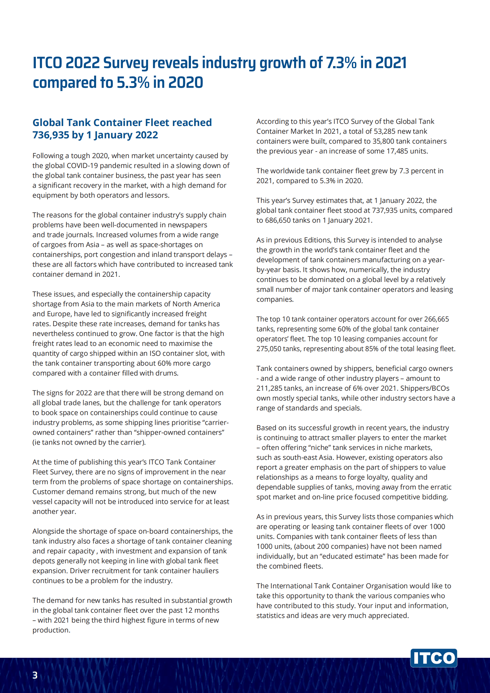 ITCO：2022年全球罐式集装箱船队调查报告【英文版】 第3页