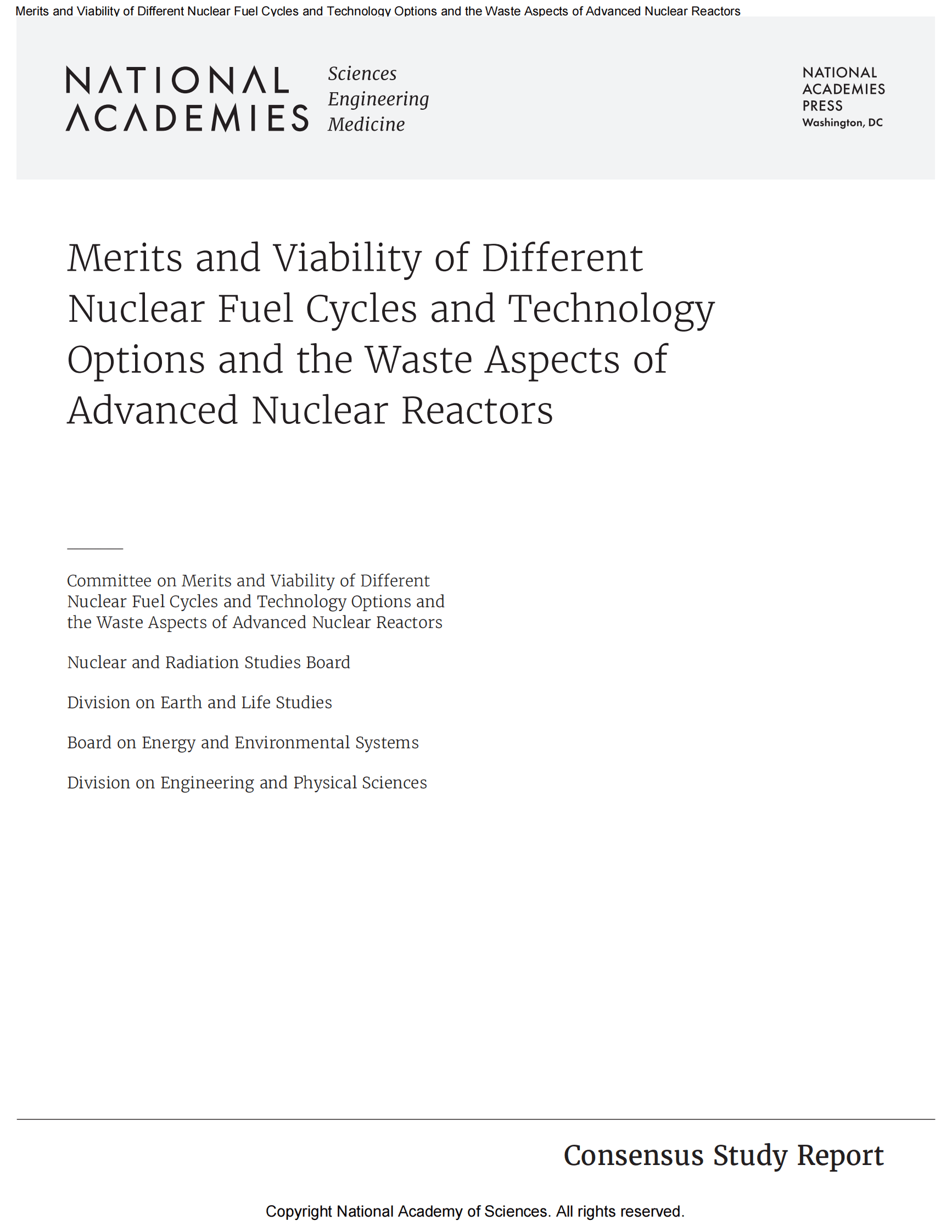 NAP：不同核燃料循环的优点和可行性以及技术选择（2023）（英） 第1页