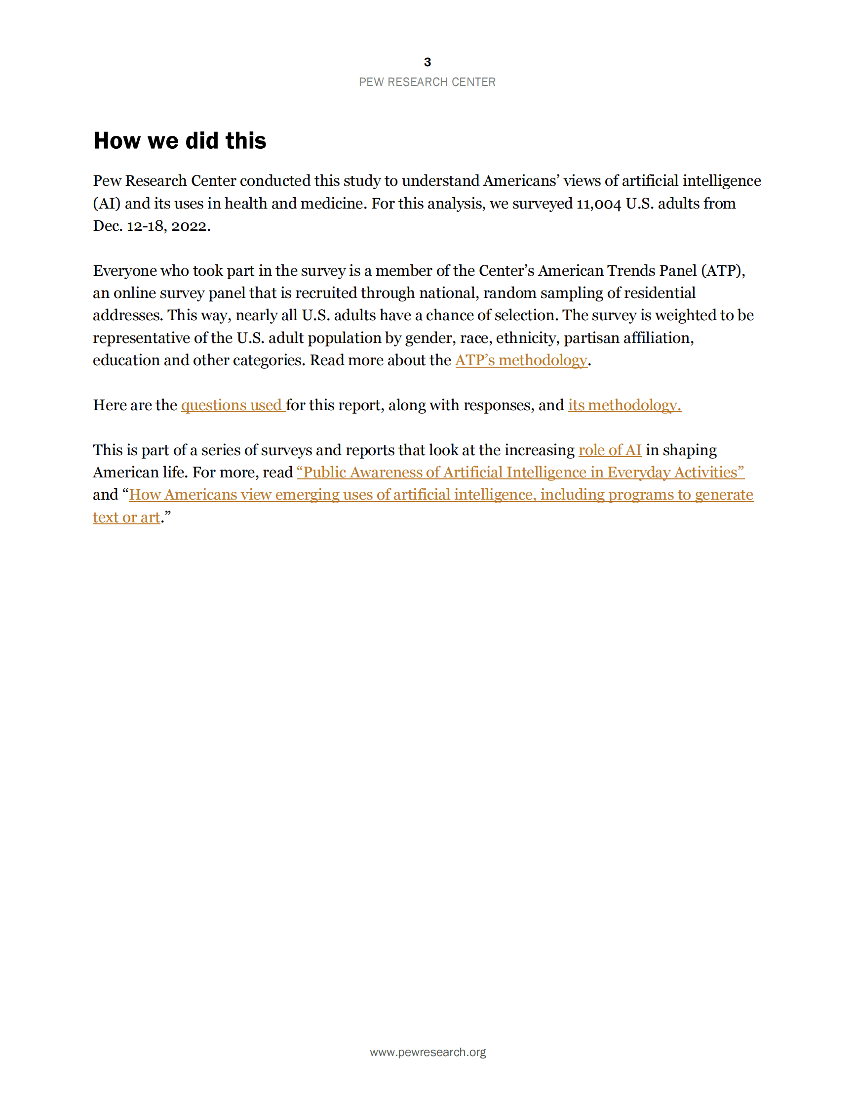 皮尤研究中心：60%的美国人会对医疗机构在自己的医疗保健中依赖人工智能感到不舒服【英文版】 第3页