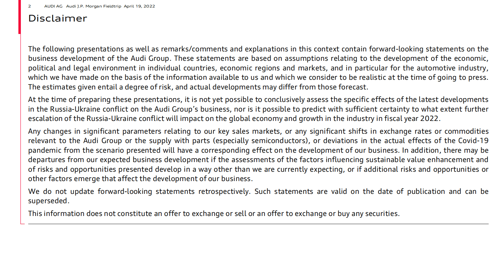 J.P. Morgan Fieldtrip Audi——2022年奥迪战略规划 第2页