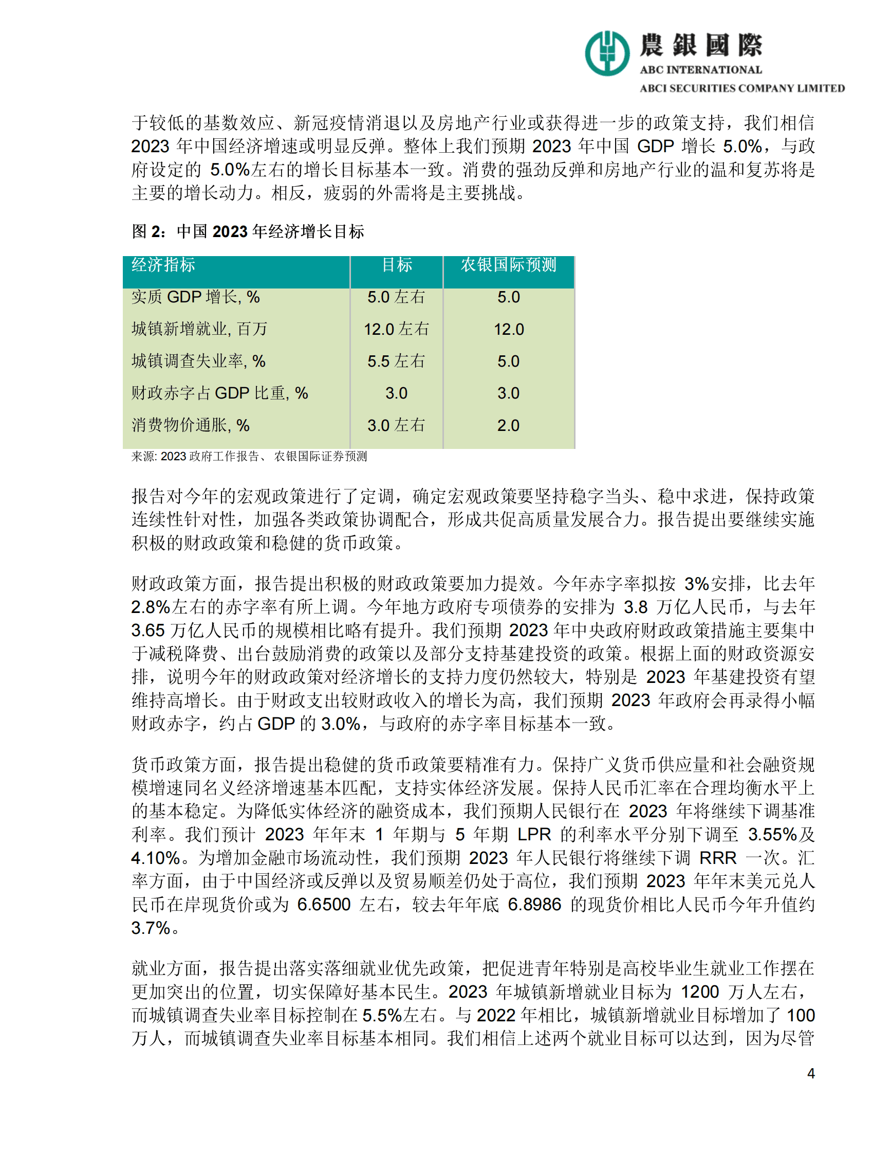 农银国际：2023年中国政府工作报告宏观、投资策略及行业分析 第4页