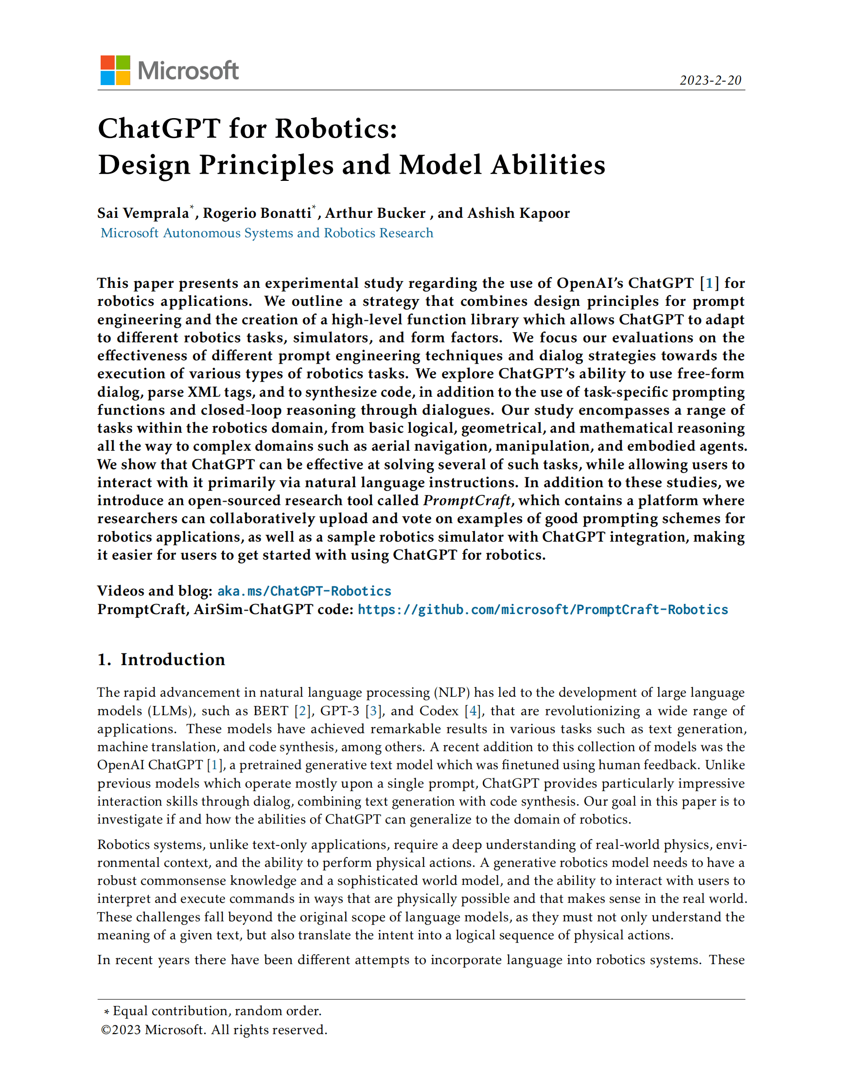 微软：机器人ChatGPT：设计原则和模型能力【英文版】 第1页