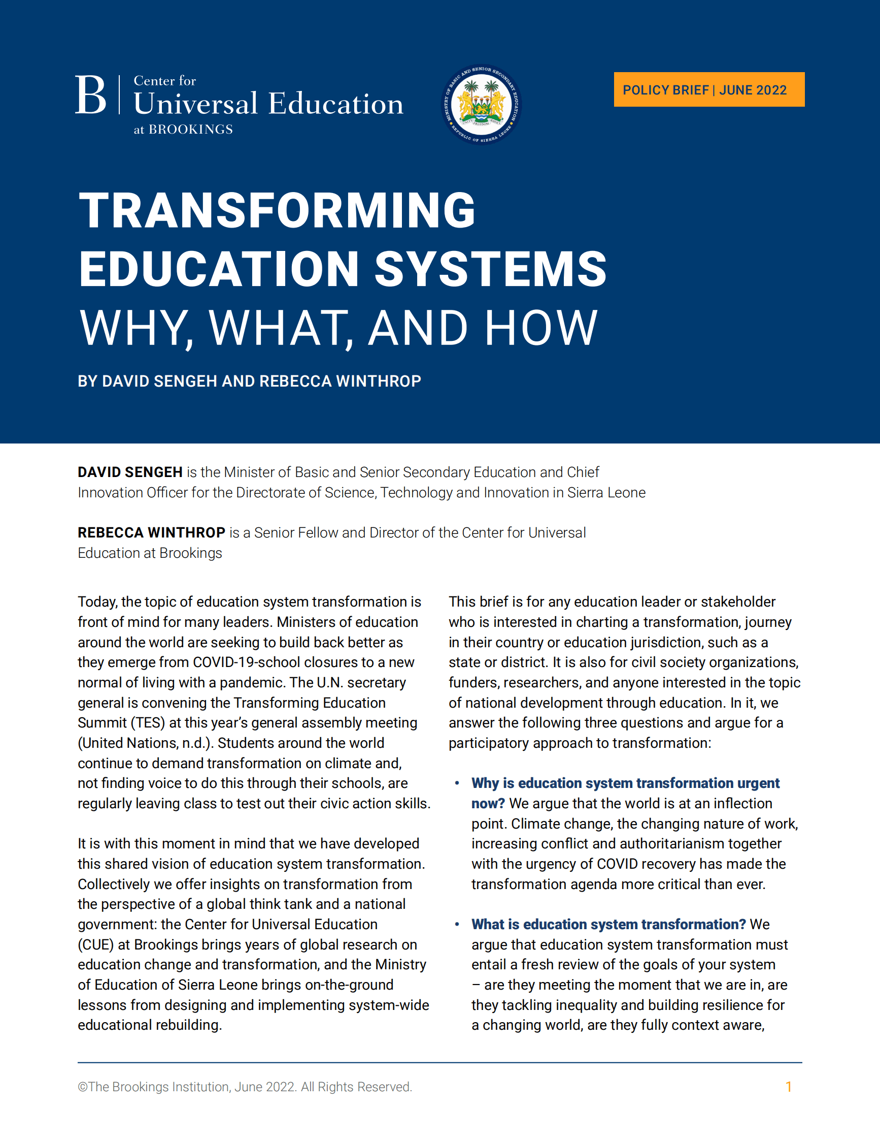 布鲁斯金学会：教育体制转型报告【英文版】 第1页