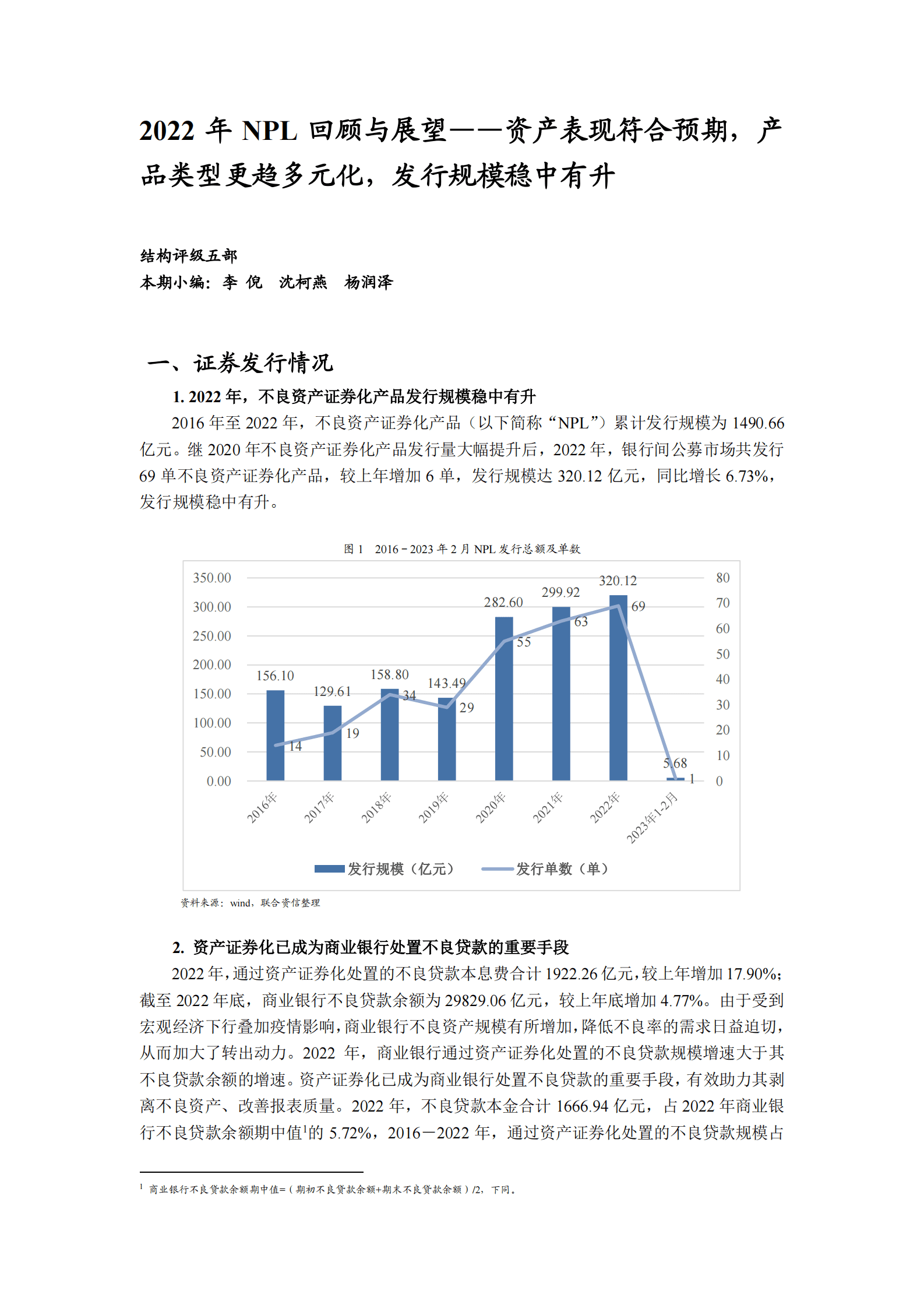 联合资信：2022年NPL回顾与展望&mdash;&mdash;资产表现符合预期，产品类型更趋多元化，发行规模稳中有升 第1页