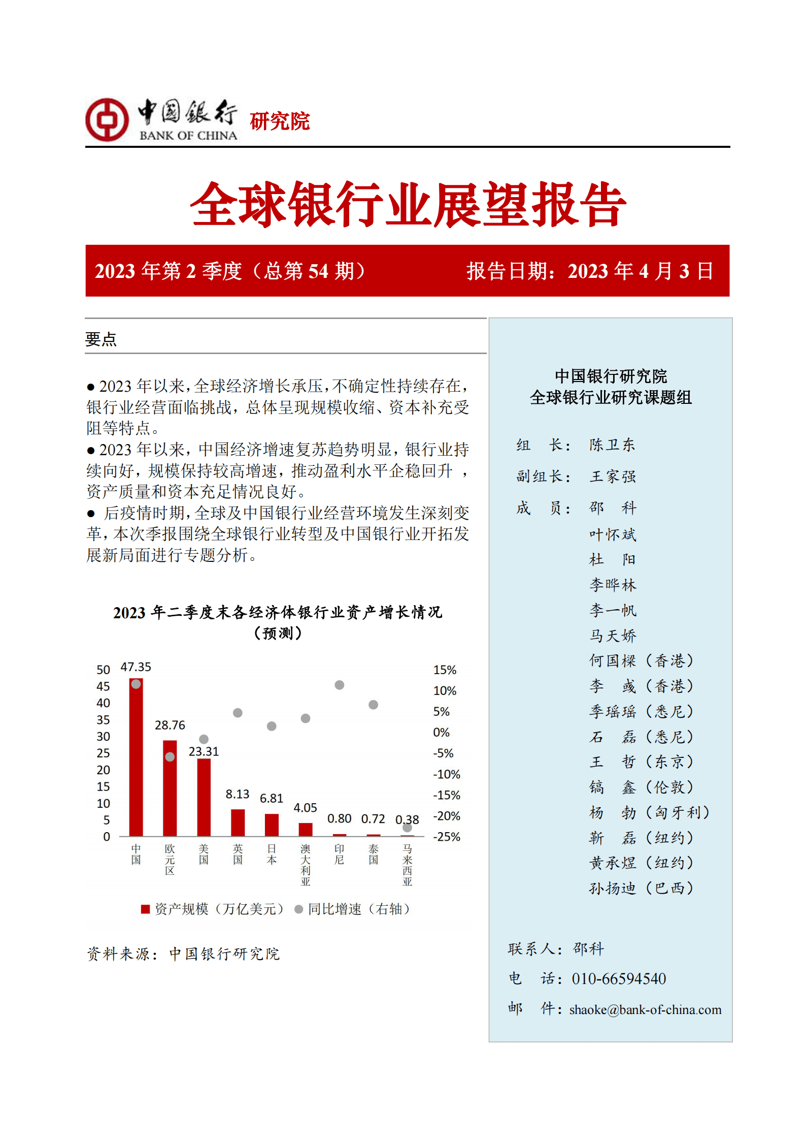 中国银行：2023年第2季度全球银行业展望报告 第1页