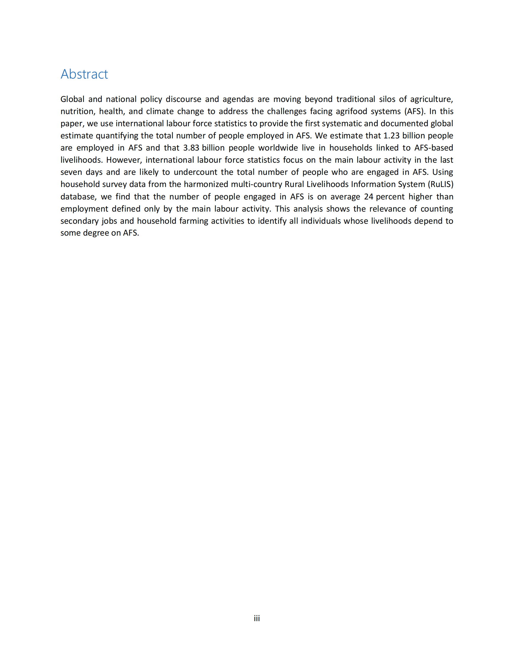 联合国粮农组织：全球和国家层面农业粮食体系就业测算【英文版】 第5页