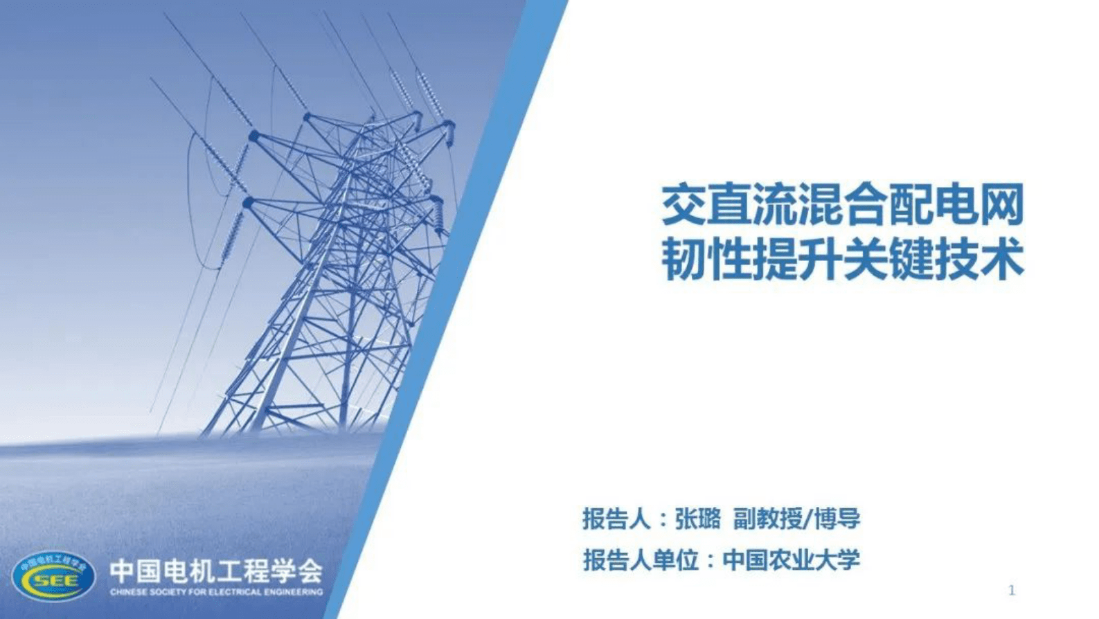 中国农业大学张璐：交直流混合配电网韧性提升关键技术 第1页