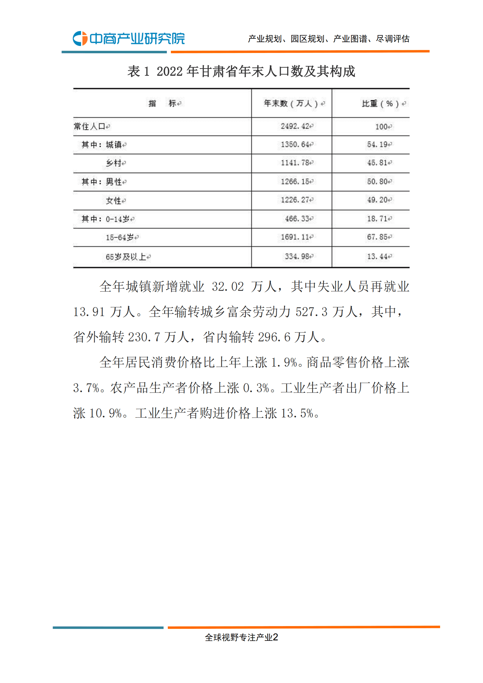 中商产业研究院：2022年甘肃省国民经济和社会发展统计公报 第4页