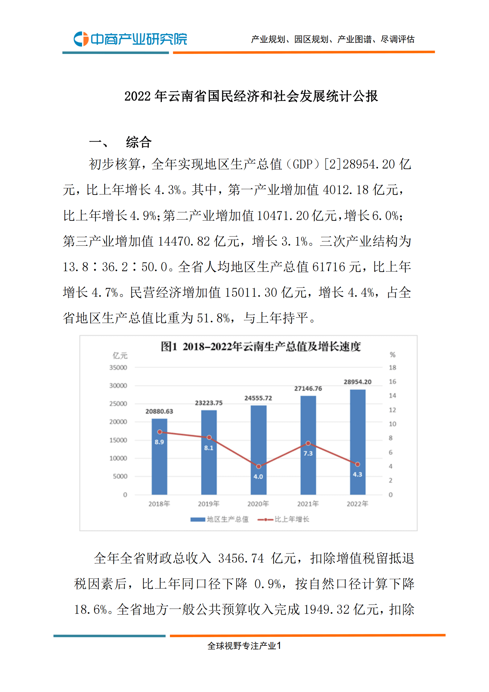 中商产业研究院：2022年云南省国民经济和社会发展统计公报 第3页
