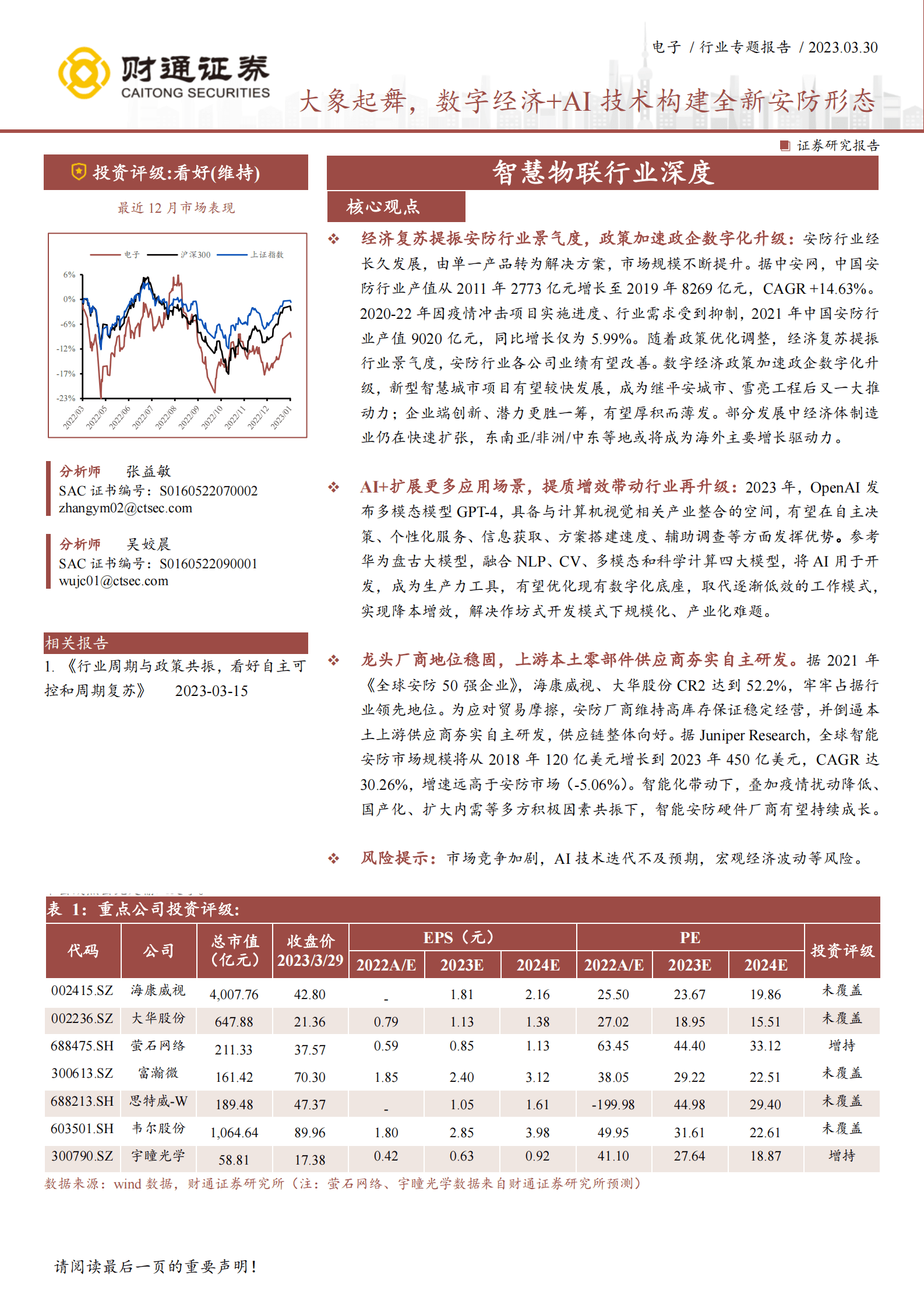 智慧物联行业专题报告：大象起舞，数字经济+AI技术构建全新安防形态 第1页