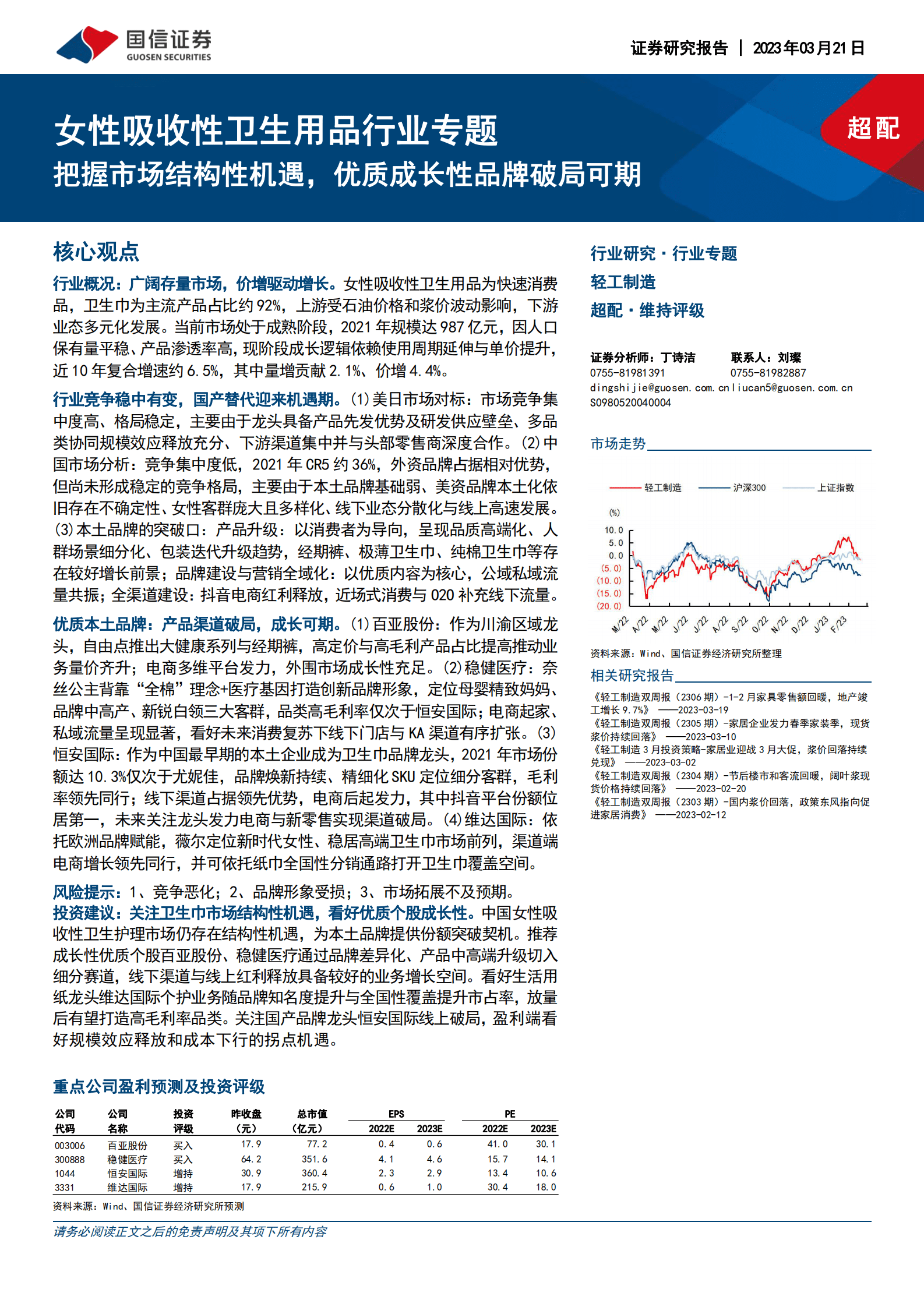 女性吸收性卫生用品行业专题：把握市场结构性机遇，优质成长性品牌破局可期 第1页