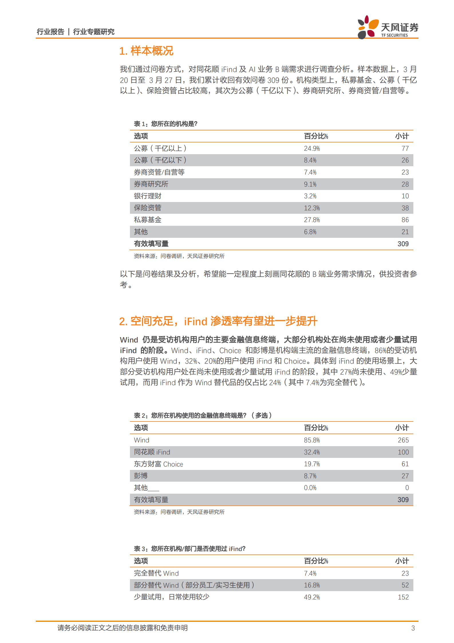 非银金融行业专题研究：同花顺AI产品调研（B端）：iFind渗透率有望进一步提升，受访者对AI发展期待度较高 第3页