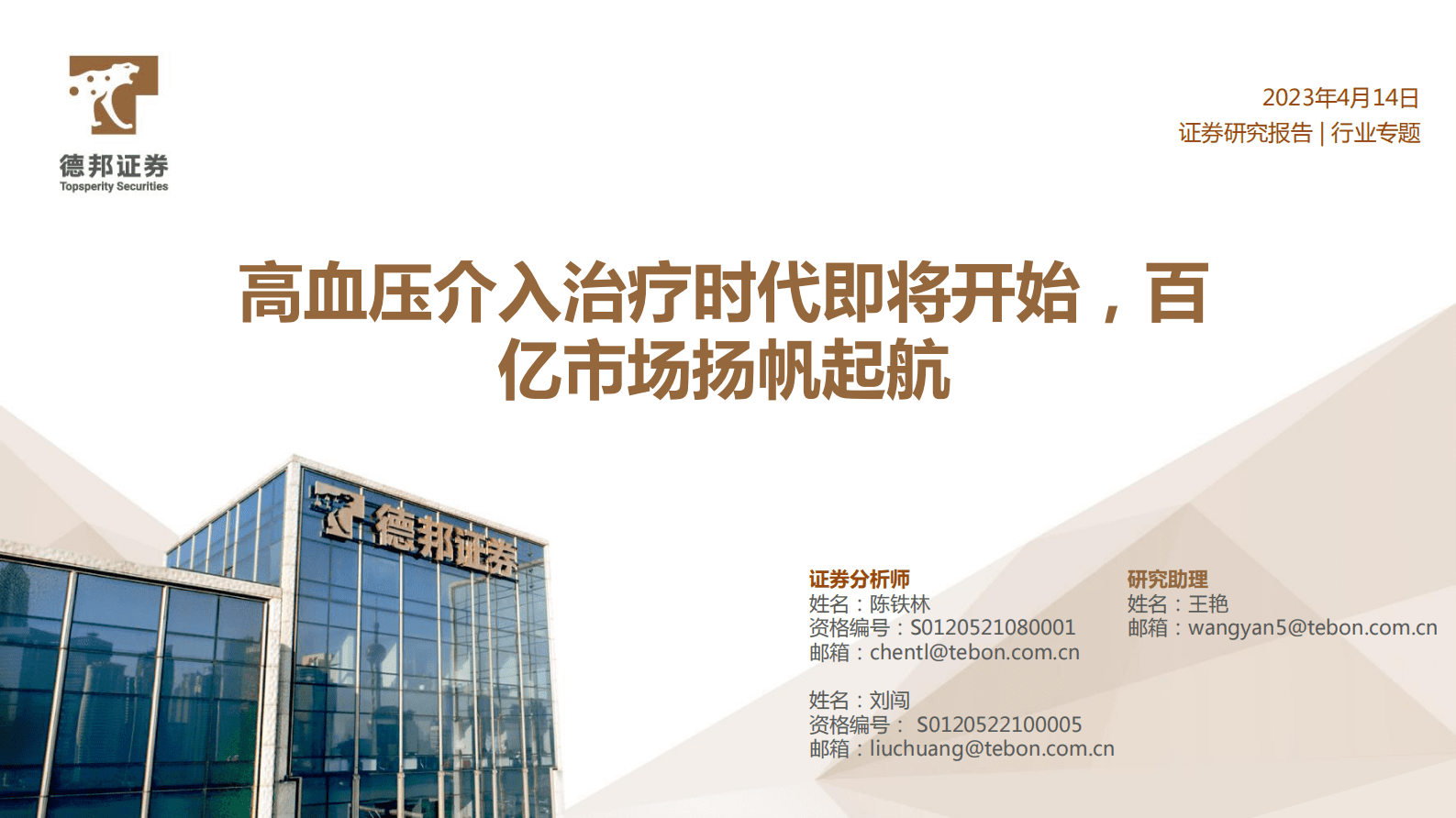 医疗行业专题：高血压介入治疗时代即将开始，百亿市场扬帆起航 第1页