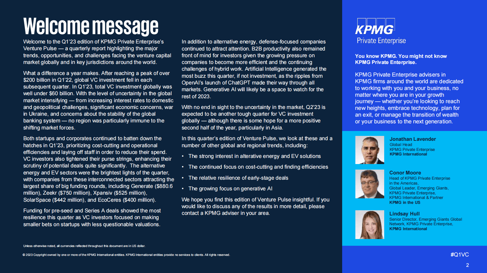 毕马威：2023年第一季度全球风险投资报告【英文版】 第2页