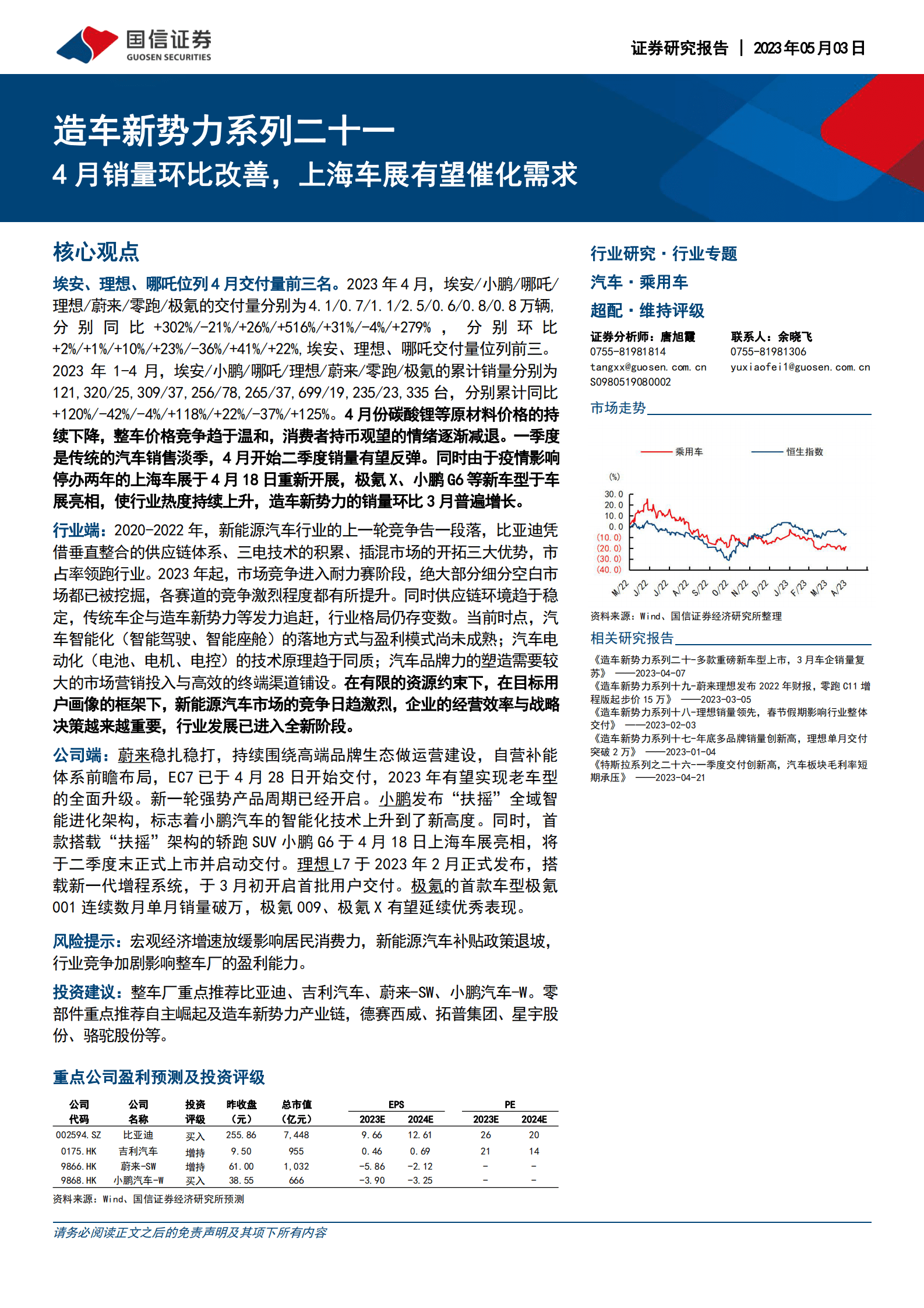 造车新势力系列二十一：4月销量环比改善，上海车展有望催化需求 第1页