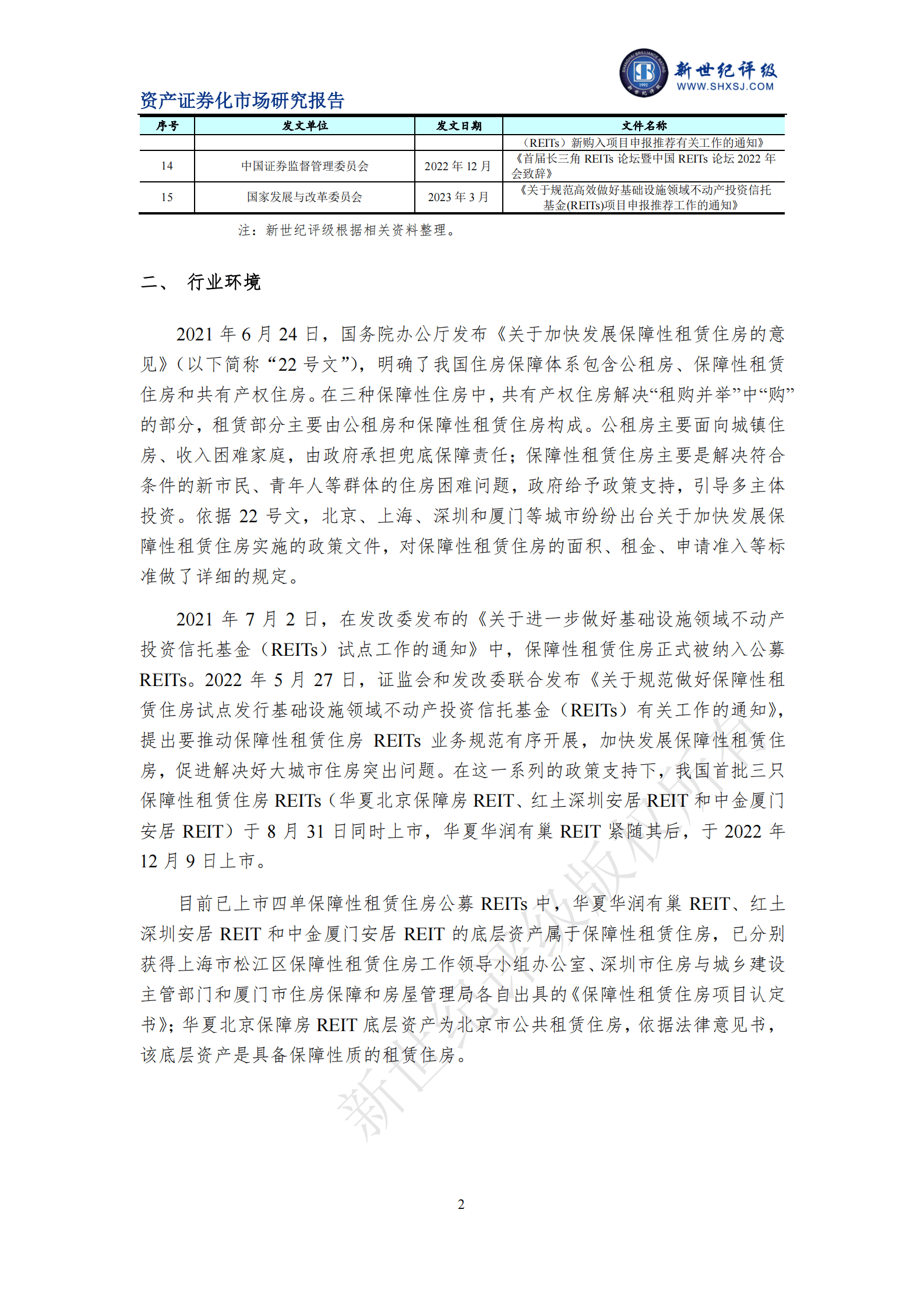 新世纪评级：2022年保障性租赁住房公募REITs市场运行情况 第2页