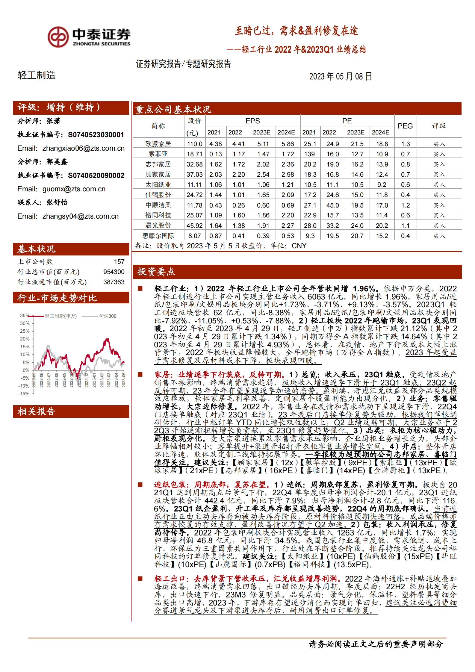 轻工行业2022年&2023Q1业绩总结：至暗已过，需求&盈利修复在途 第1页