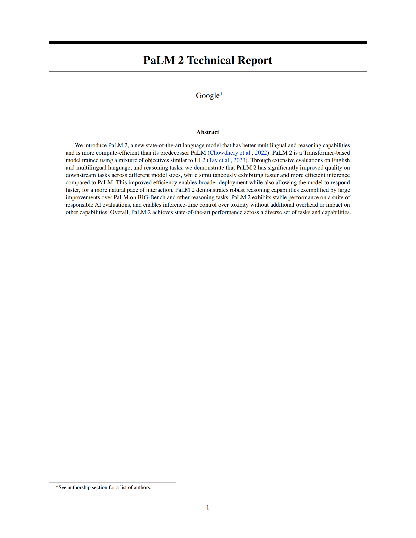谷歌最新大模型PaLM 2技术报告 第1页